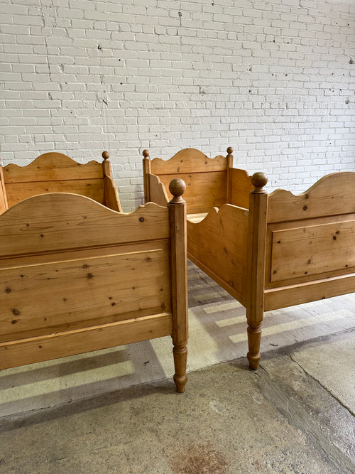 A Pair of Antique Pine Sleigh Beds c. 1900