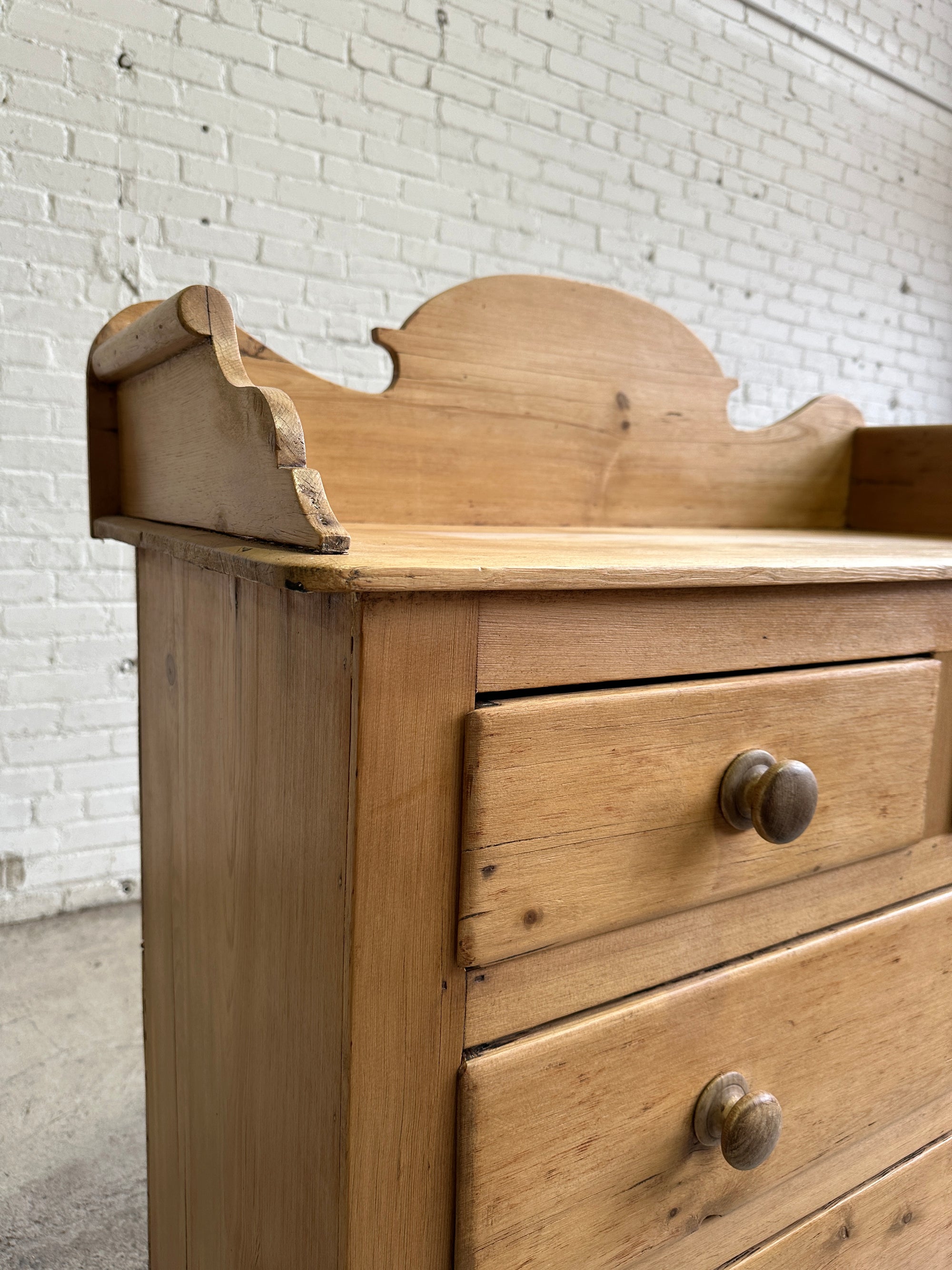 Antique Pine English Chest of Drawers with Flared Upstand c. 1880