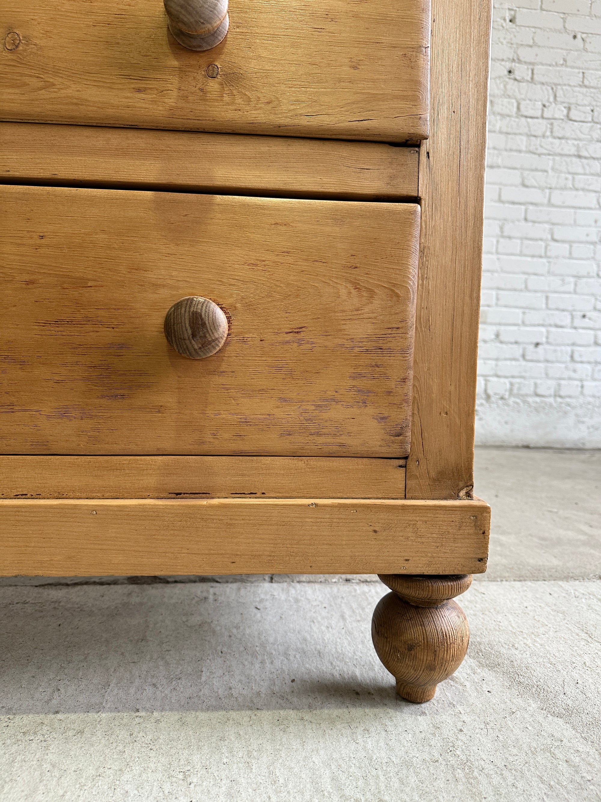 Antique Pine English Chest of Drawers with Flared Upstand c. 1880