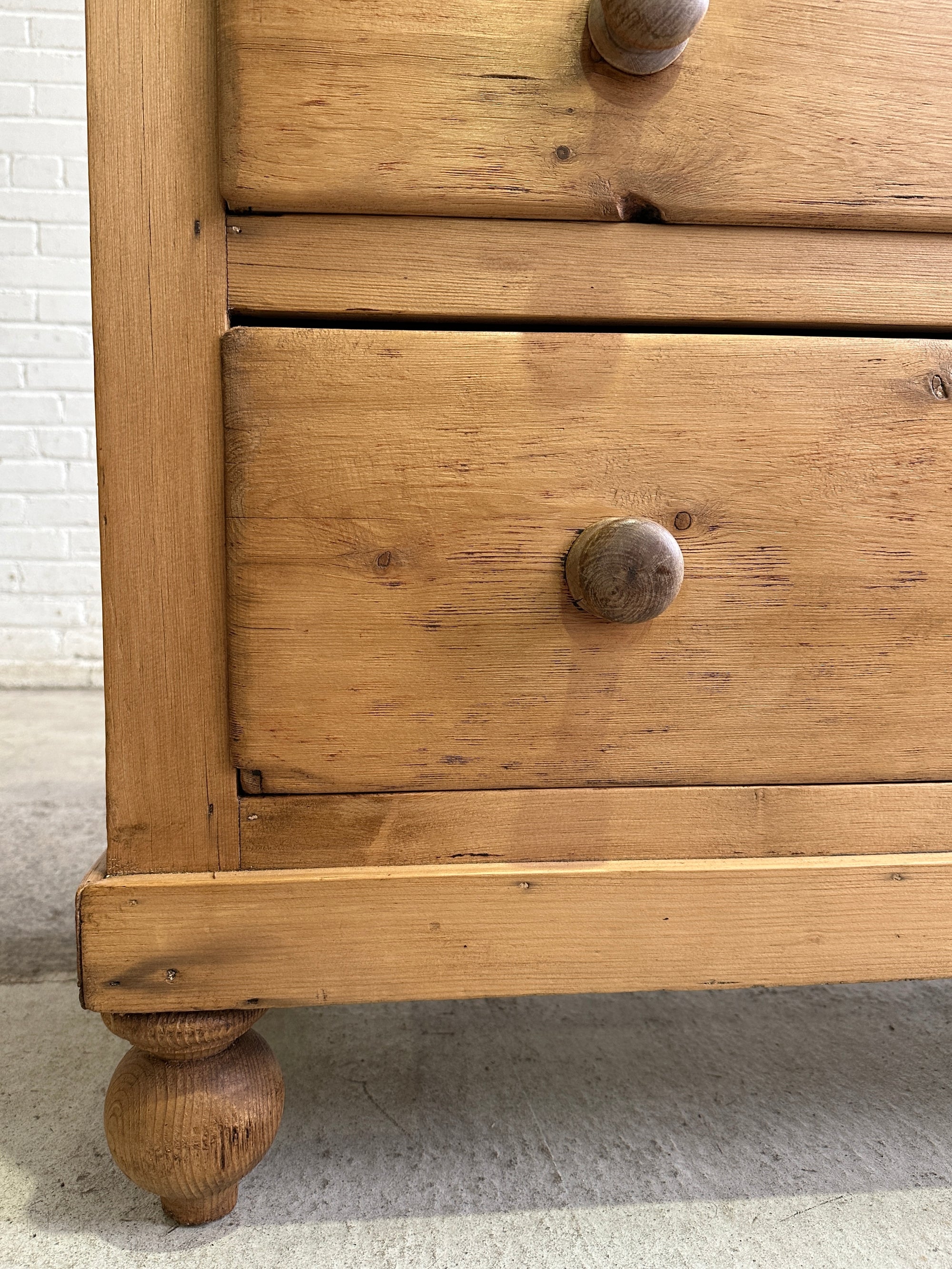 Antique Pine English Chest of Drawers with Flared Upstand c. 1880