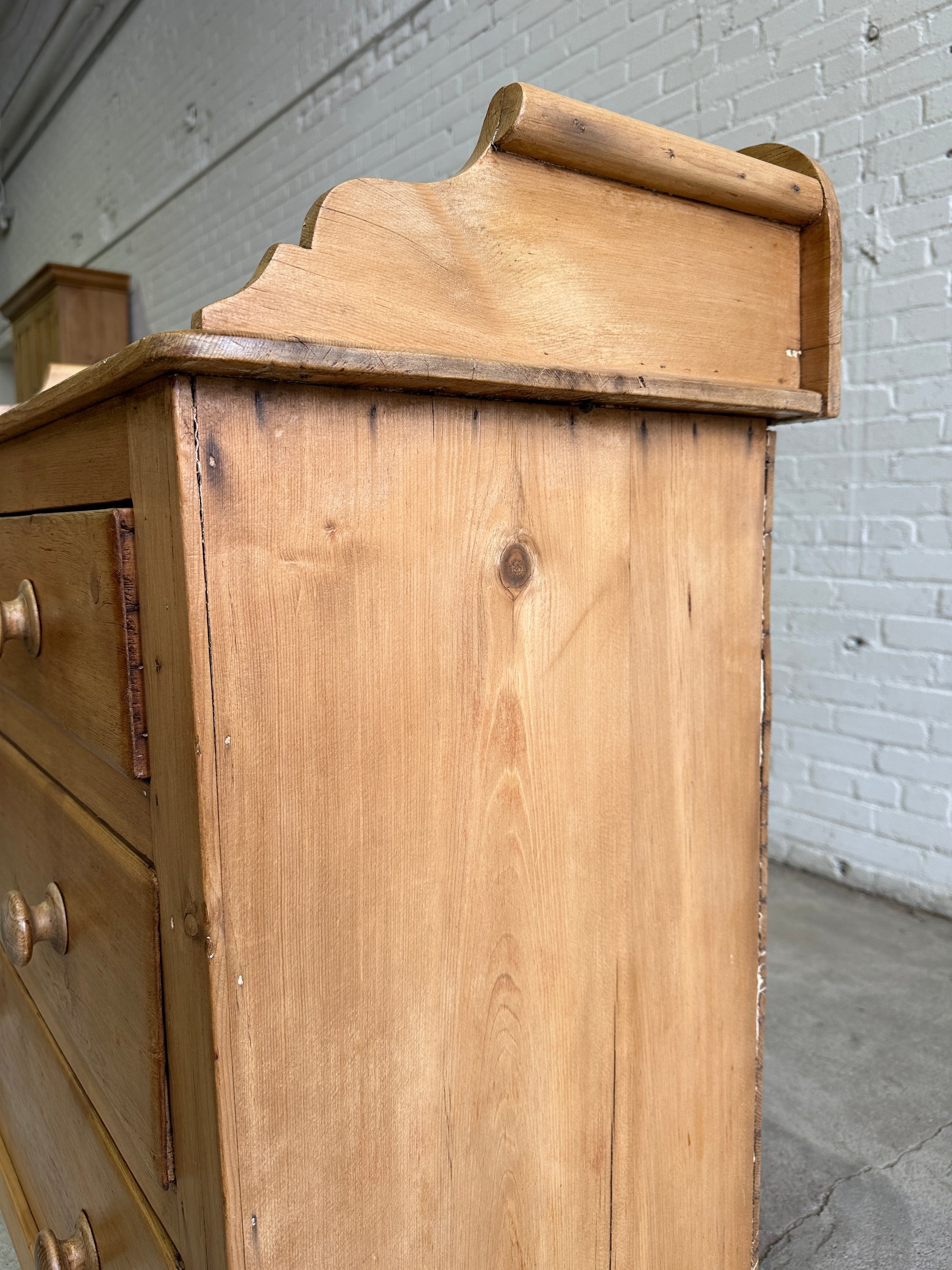 Antique Pine English Chest of Drawers with Flared Upstand c. 1880