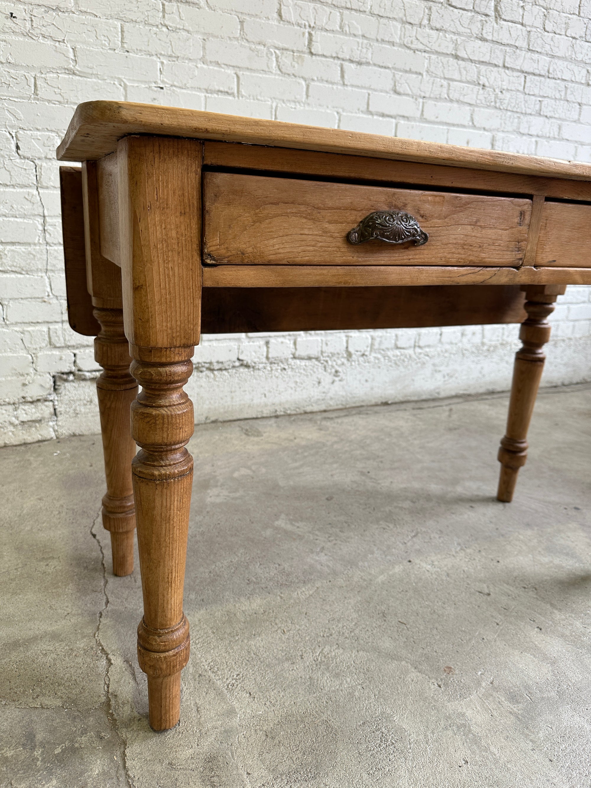 Antique Pine Two Drawer Drop Leaf Scullery Table, c. 1880