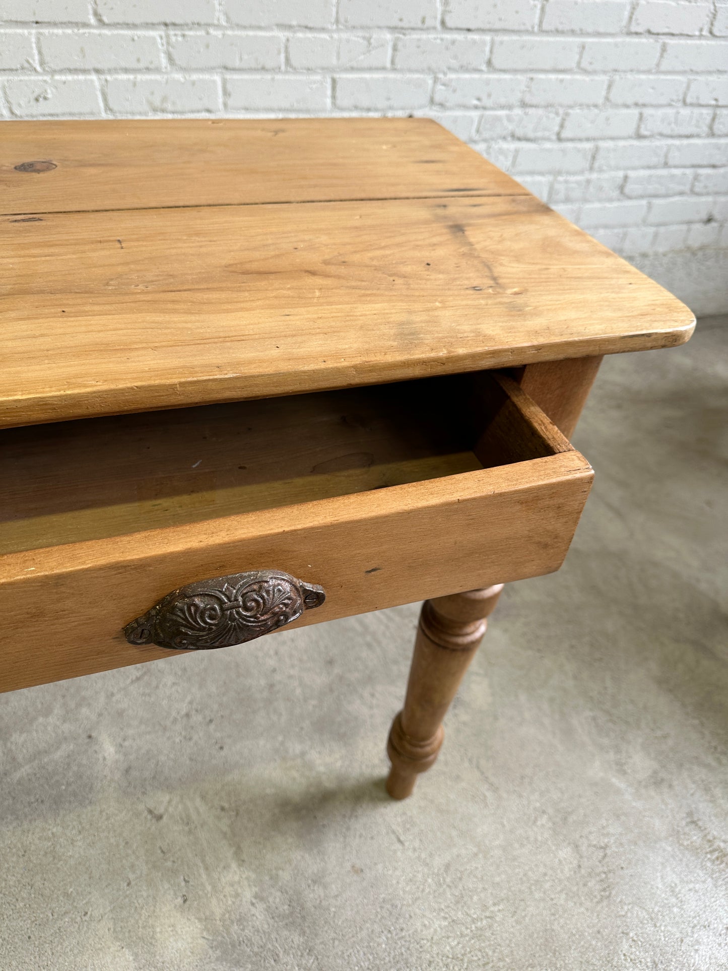 Antique Pine Two Drawer Drop Leaf Scullery Table, c. 1880