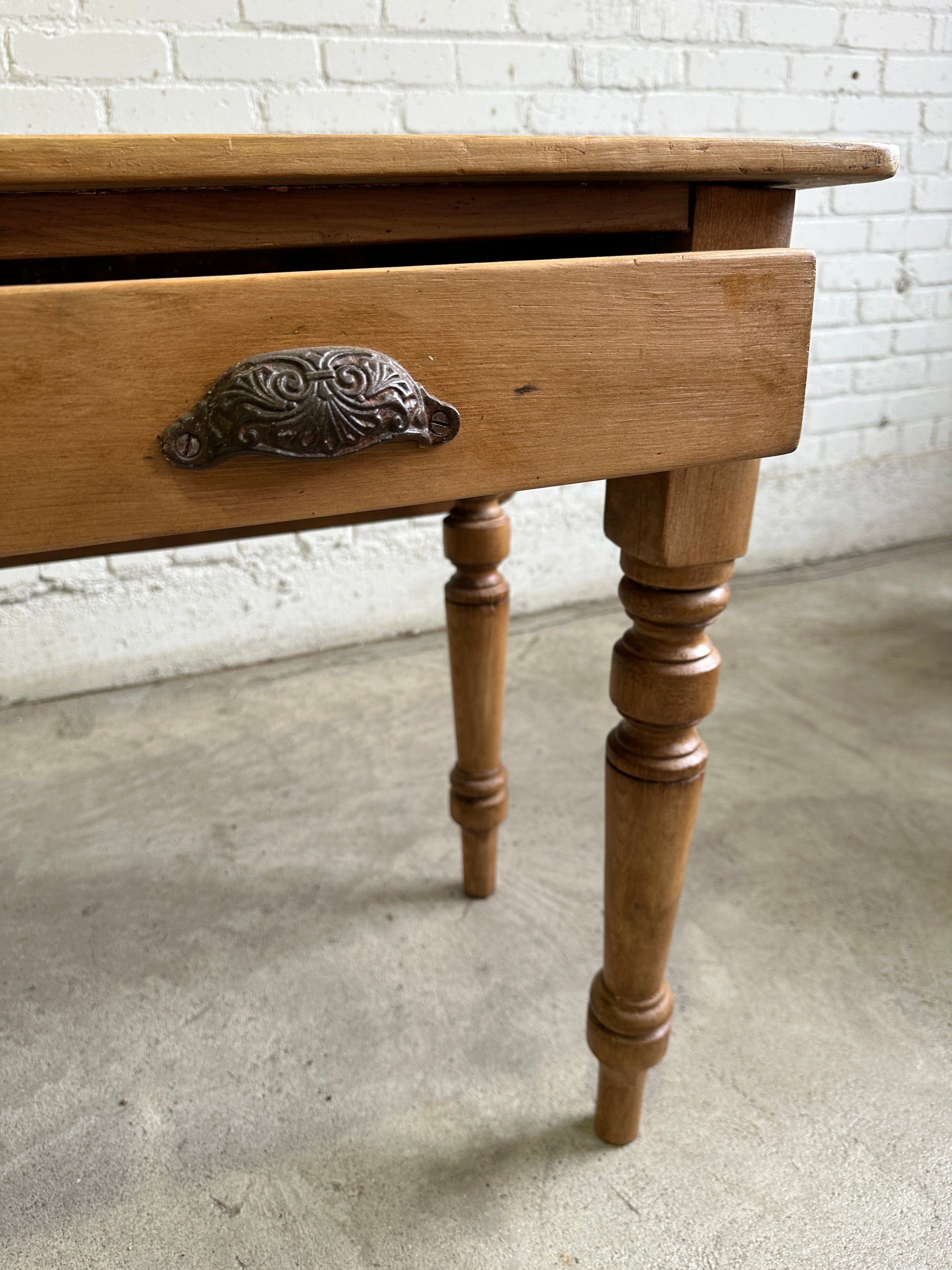 Antique Pine Two Drawer Drop Leaf Scullery Table, c. 1880