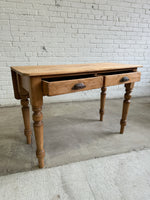 Antique Pine Two Drawer Drop Leaf Scullery Table, c. 1880