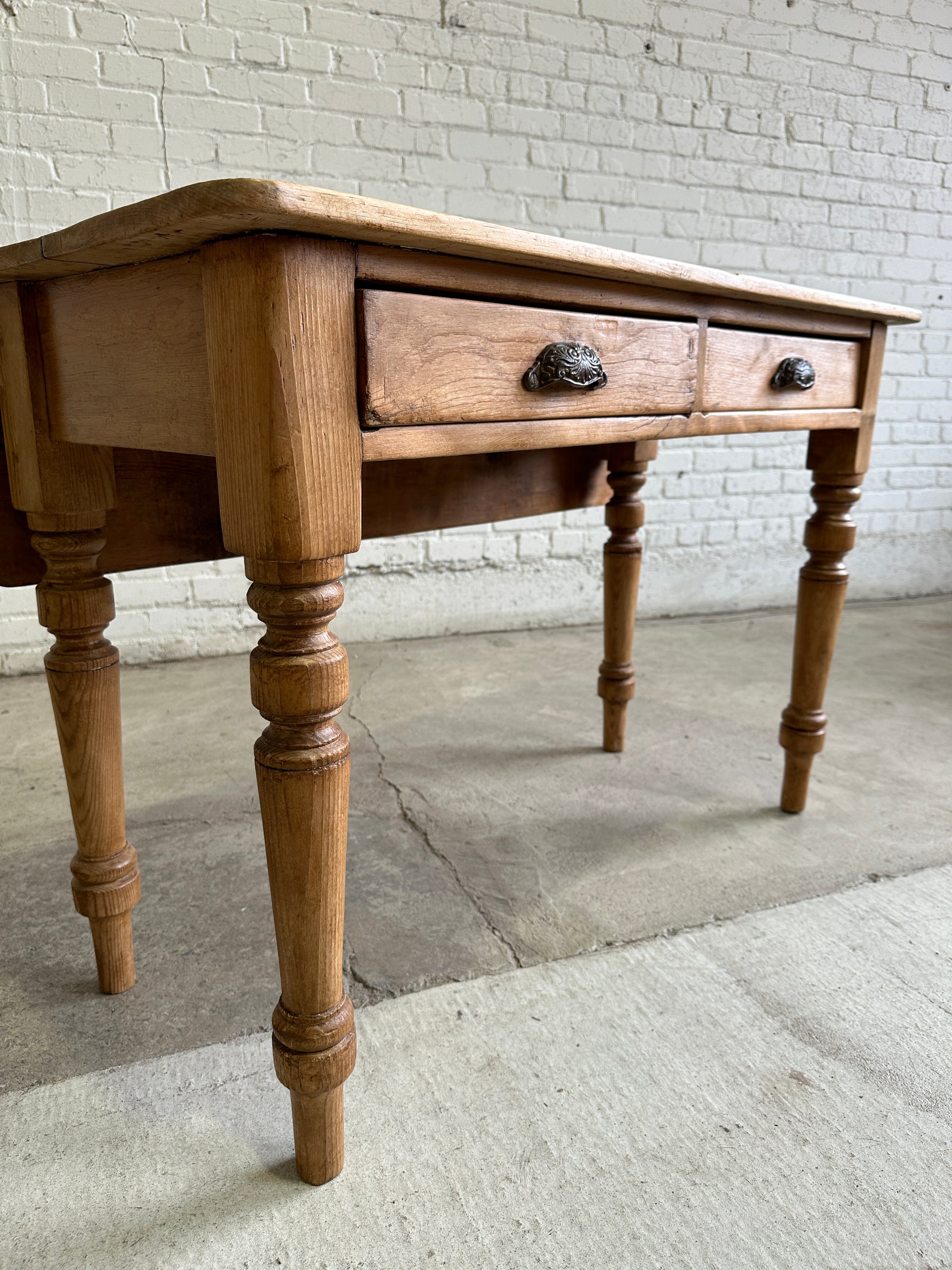 Antique Pine Two Drawer Drop Leaf Scullery Table, c. 1880