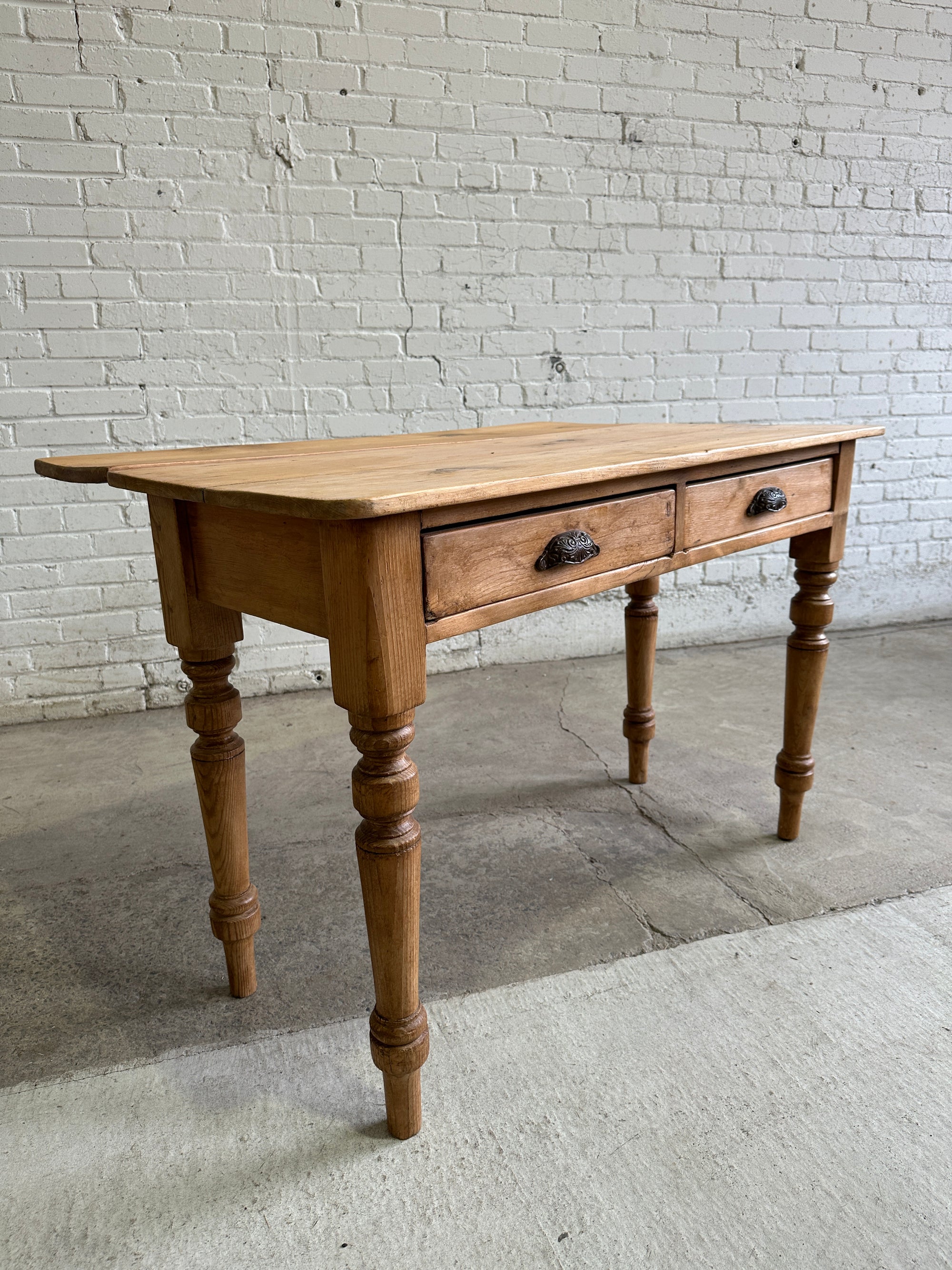 Antique Pine Two Drawer Drop Leaf Scullery Table, c. 1880