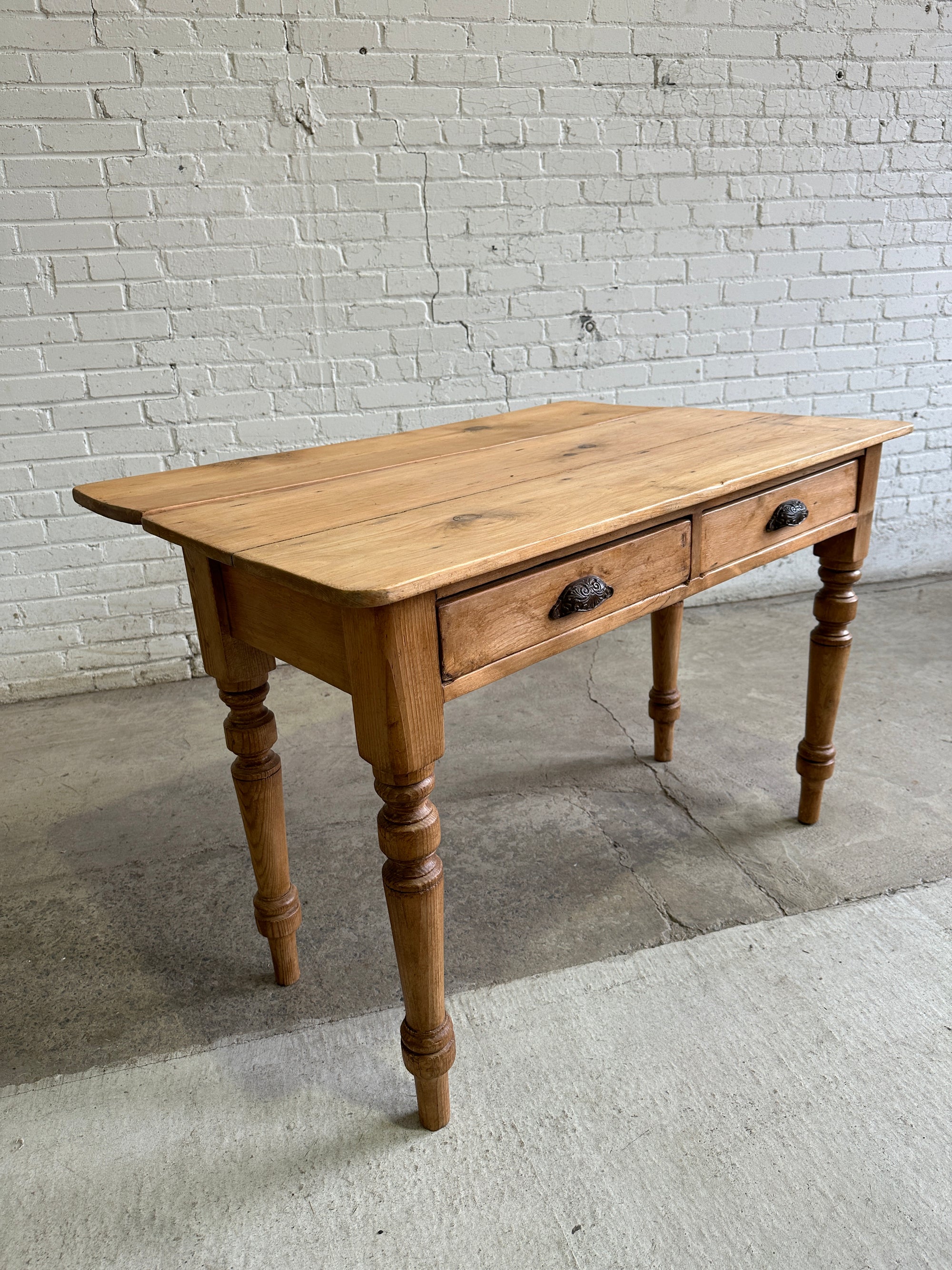 Antique Pine Two Drawer Drop Leaf Scullery Table, c. 1880