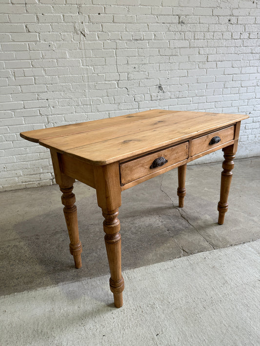 Antique Pine Two Drawer Drop Leaf Scullery Table, c. 1880