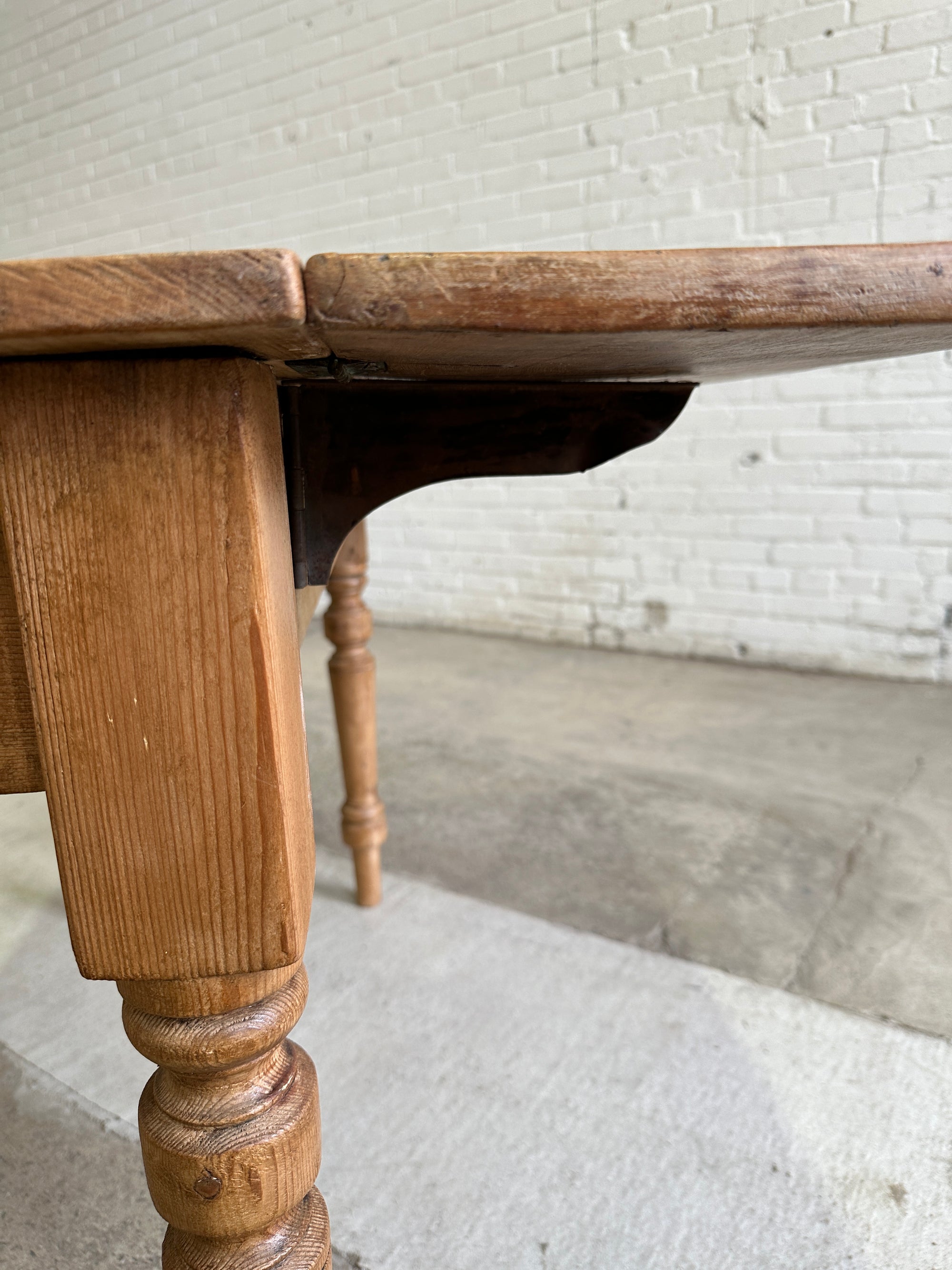 Antique Pine Two Drawer Drop Leaf Scullery Table, c. 1880