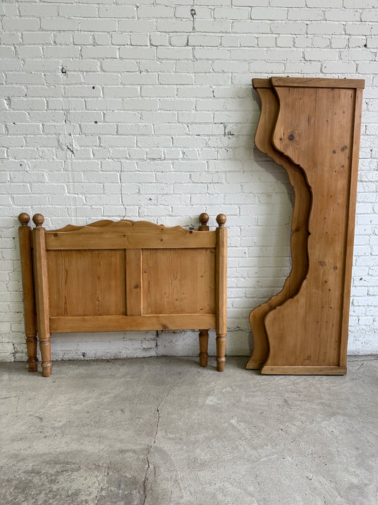 Antique Pine Sleigh Bed with Scalloped Side Rails, c. 1880