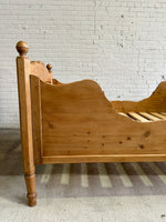Antique Pine Sleigh Bed with Scalloped Side Rails, c. 1880