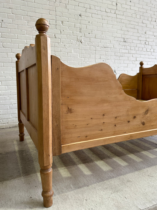 Antique Pine Sleigh Bed with Scalloped Side Rails, c. 1880