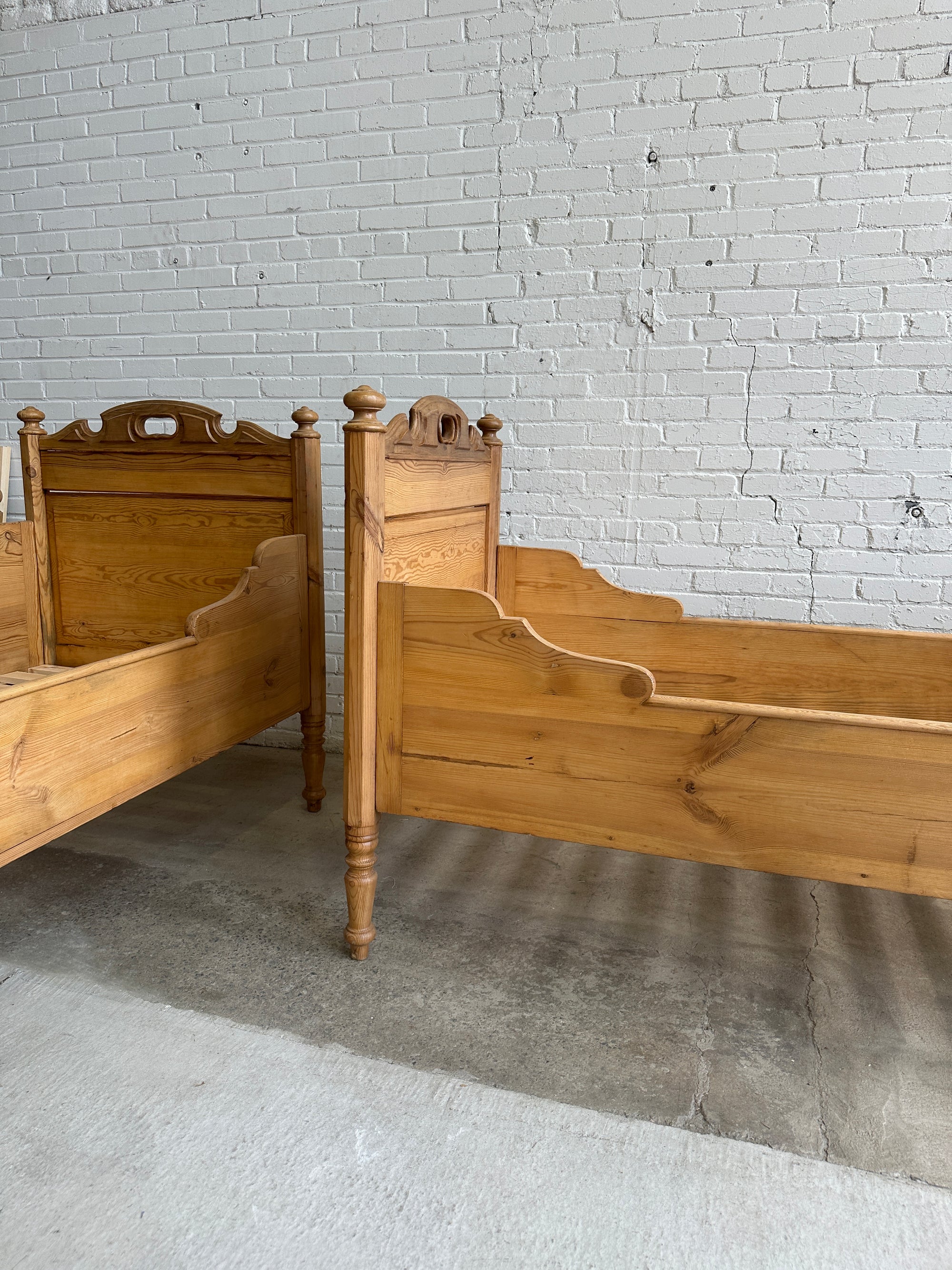 A Pair of Antique Pine Sleigh Beds c. 1900
