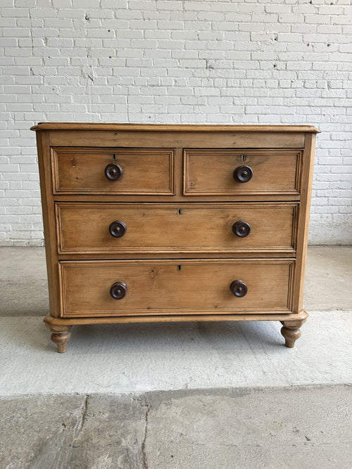 Antique Pine English Chest of Drawers with Mahogany Knobs c. 1880