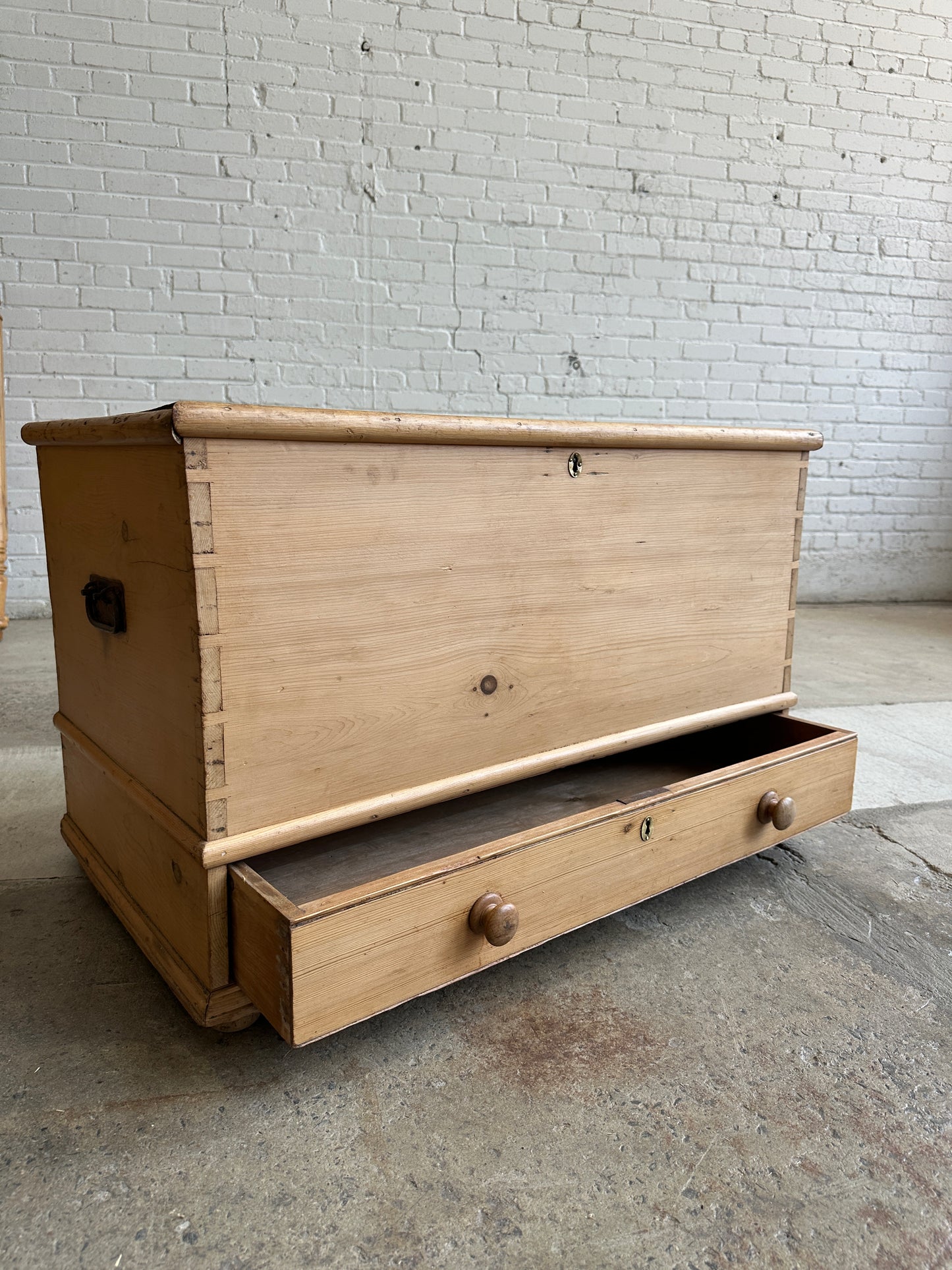 Antique Pine Mule Chest with Lock and Key c. 1850