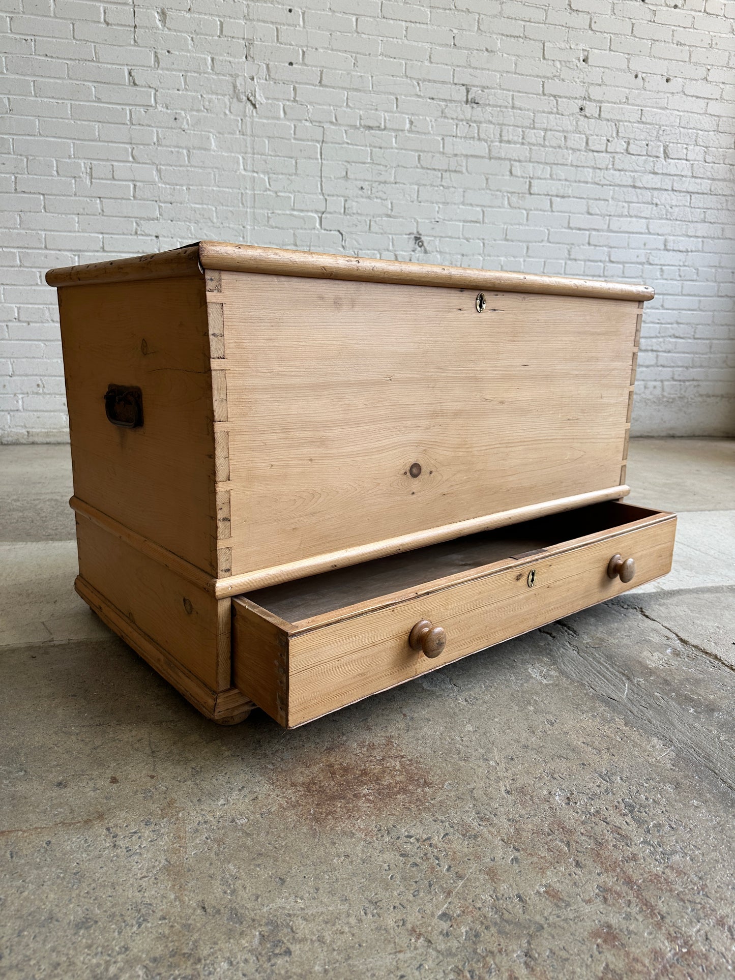 Antique Pine Mule Chest with Lock and Key c. 1850