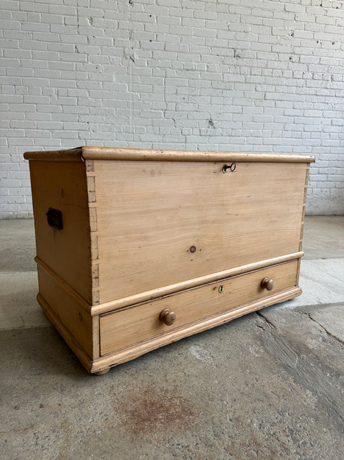 Antique Pine Mule Chest with Lock and Key c. 1850