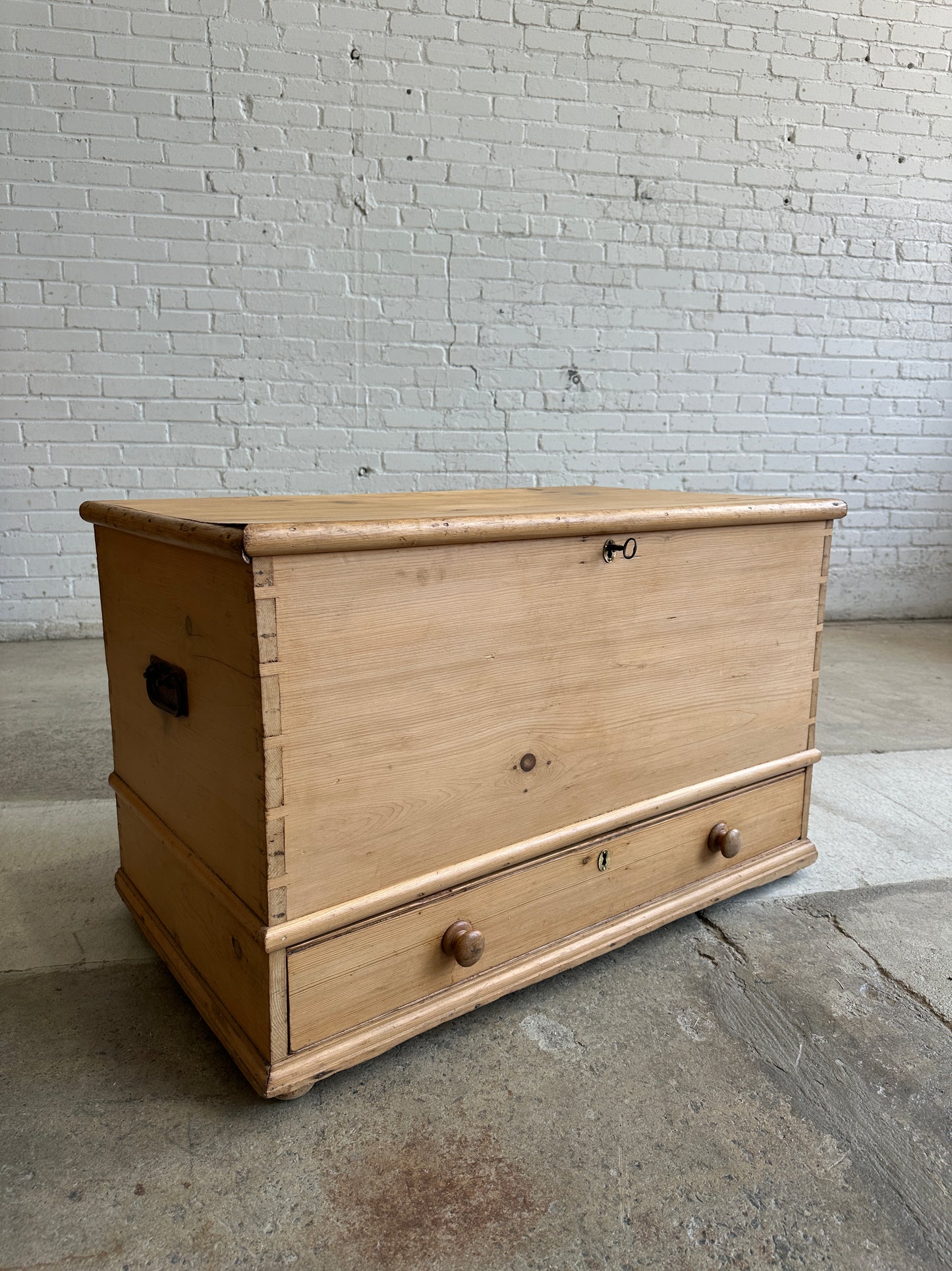 Antique Pine Mule Chest with Lock and Key c. 1850