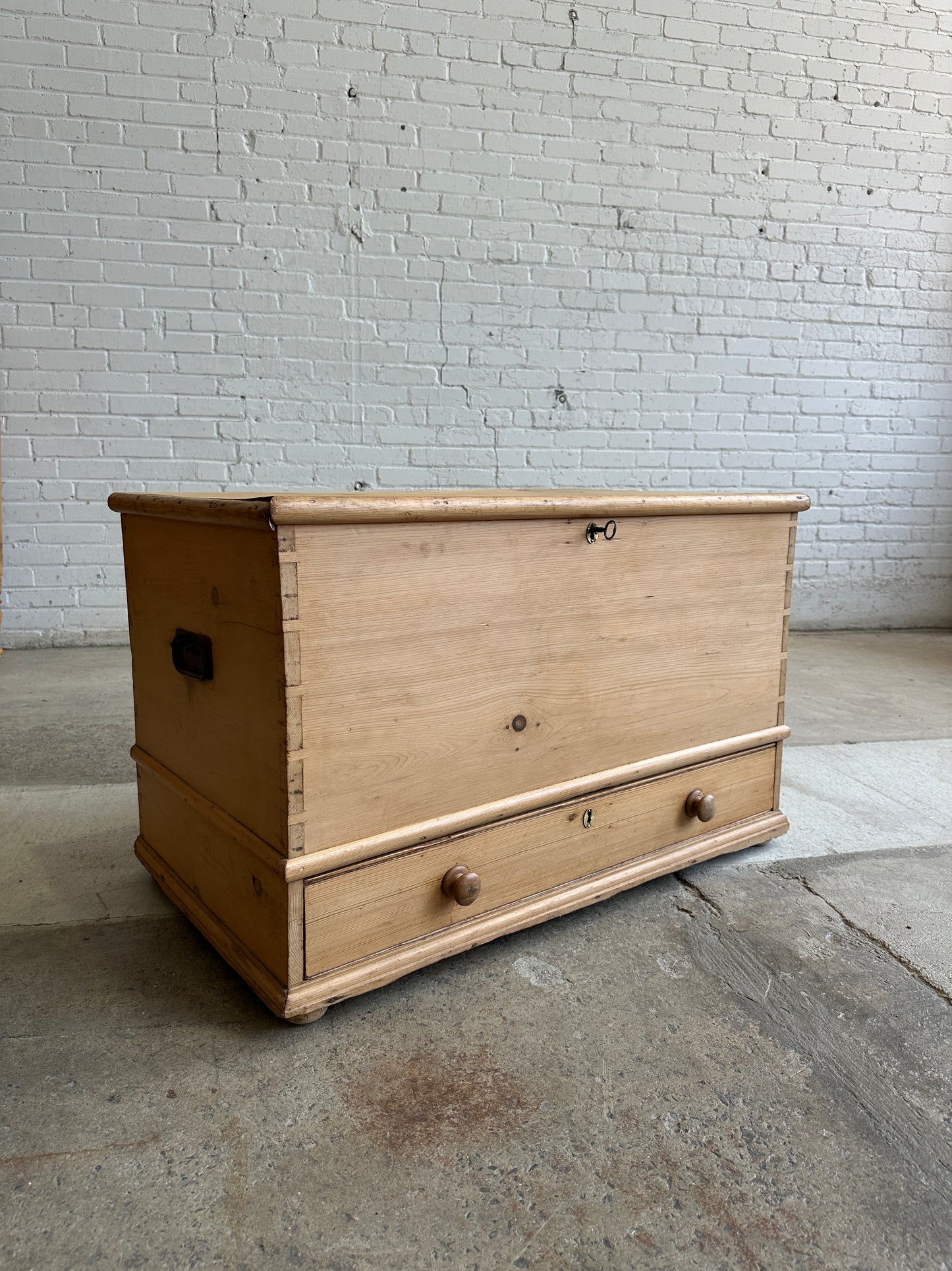 Antique Pine Mule Chest with Lock and Key c. 1850