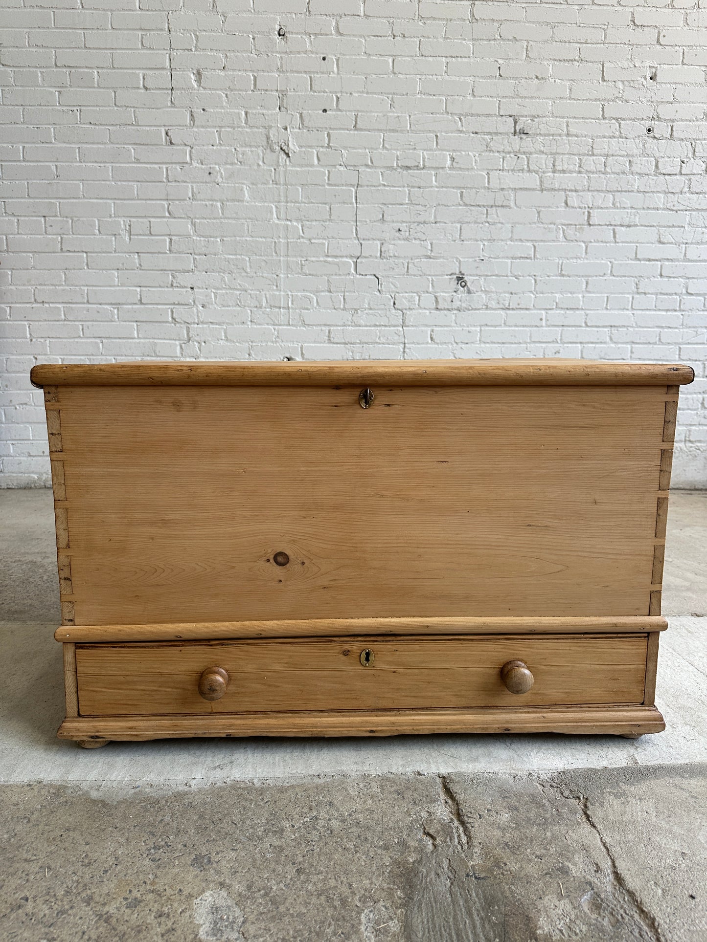 Antique Pine Mule Chest with Lock and Key c. 1850