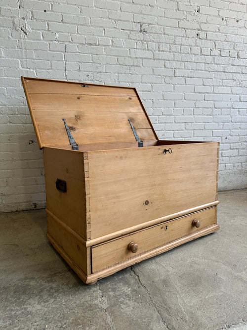 Antique Pine Mule Chest with Lock and Key c. 1850
