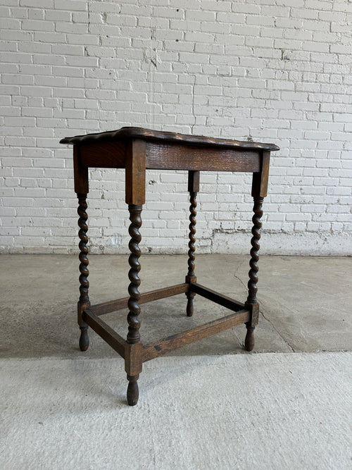 Antique English Oak Barley Twist Side Table c. 1920