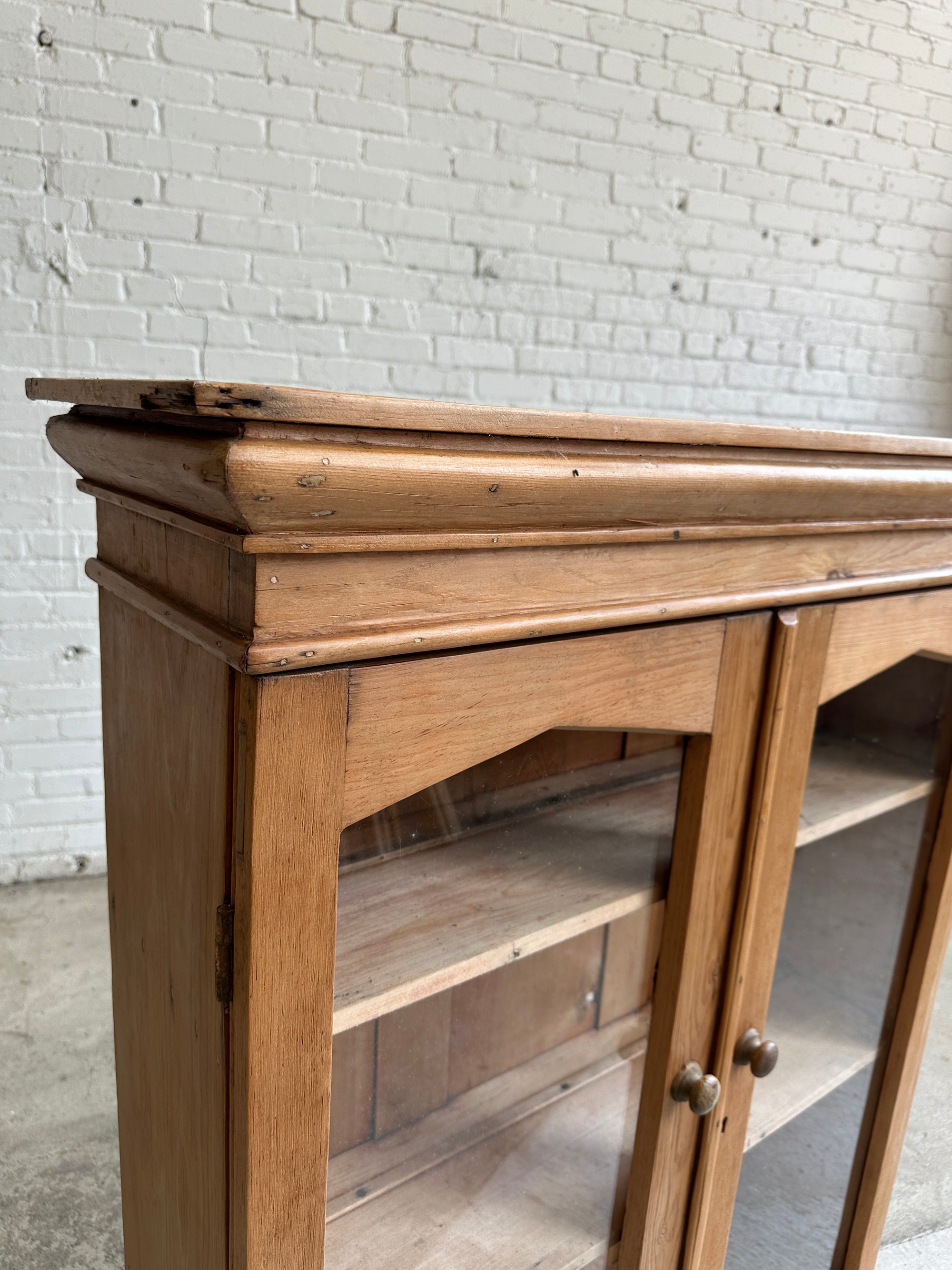 A Large Antique Pine Hanging Glass Display Case c. 1900