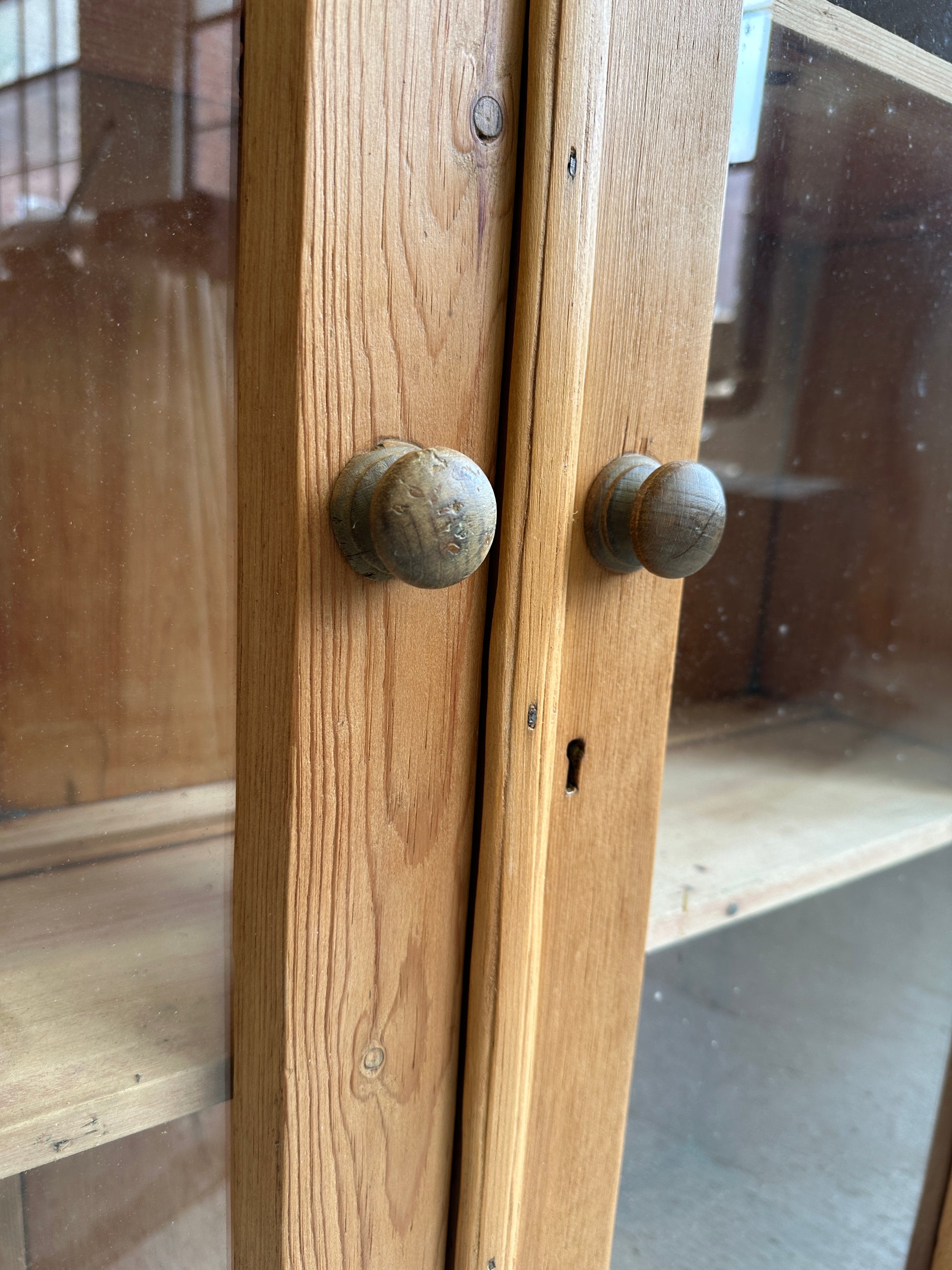 A Large Antique Pine Hanging Glass Display Case c. 1900