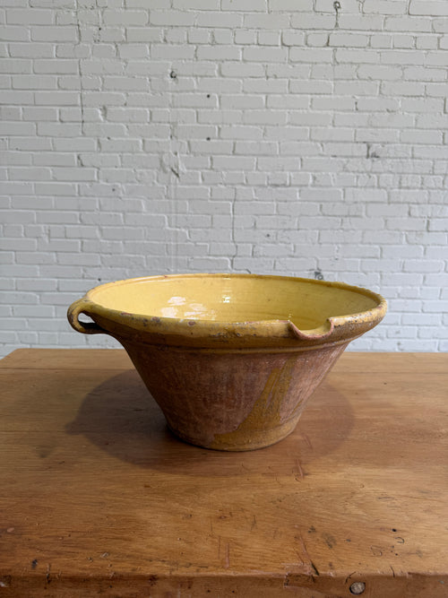 Antique French Glazed Dairy Bowl with Spout, c.1890