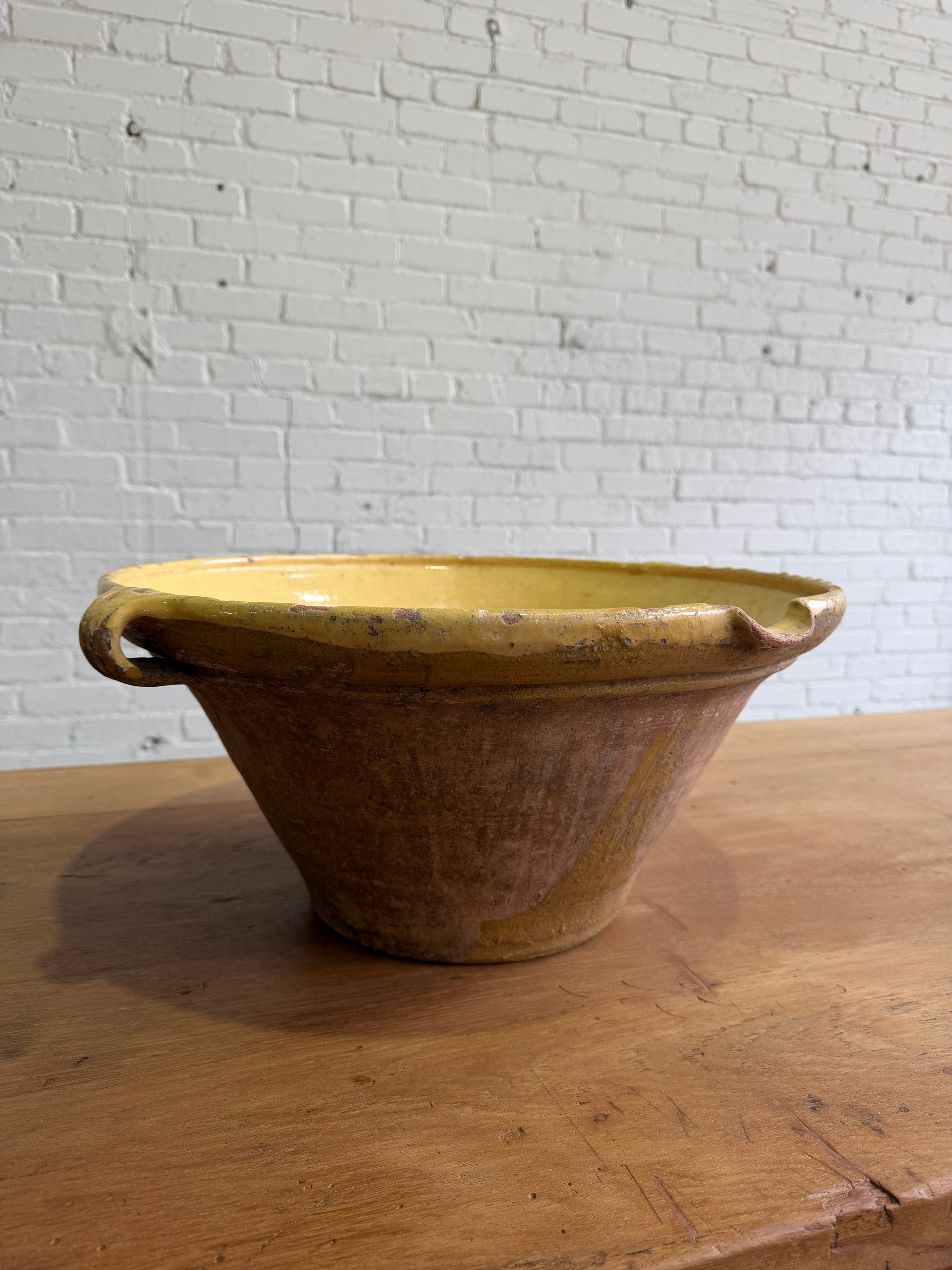 Antique French Glazed Dairy Bowl with Spout, c.1890