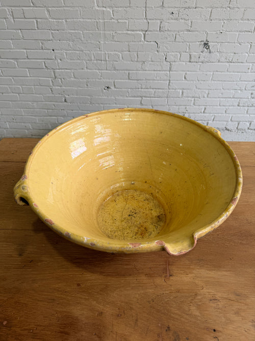 Antique French Glazed Dairy Bowl with Spout, c.1890