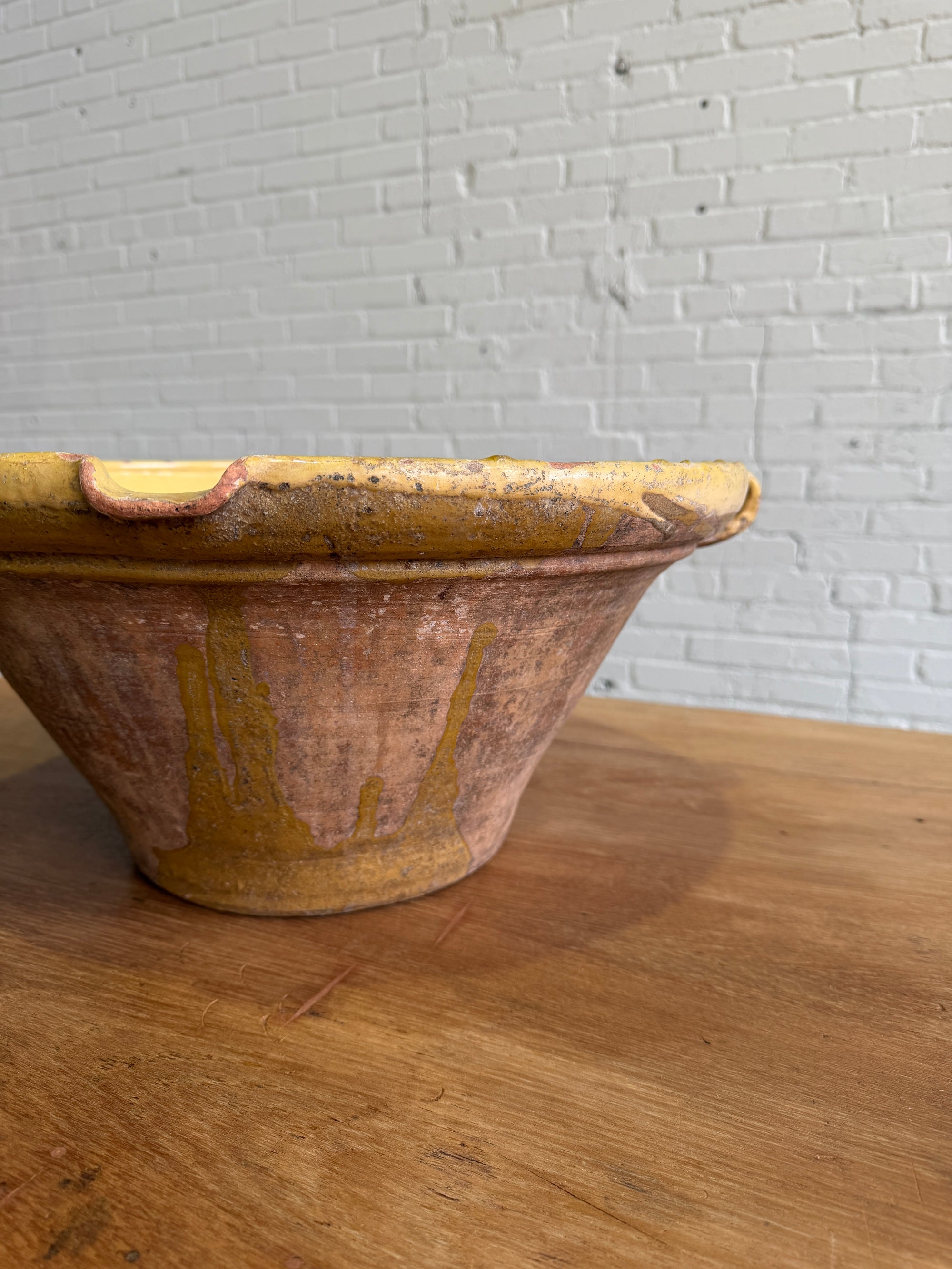 Antique French Glazed Dairy Bowl with Spout, c.1890