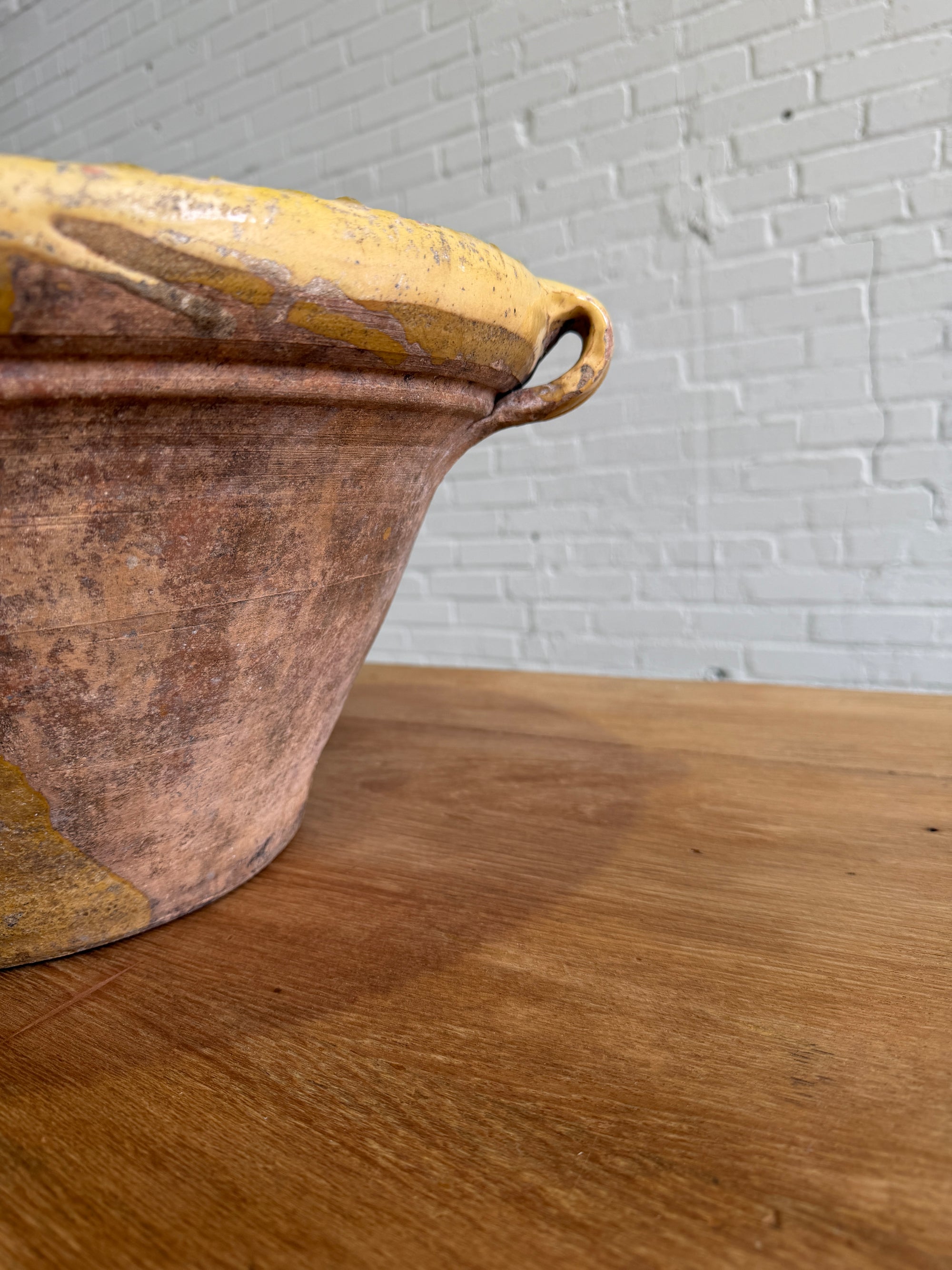 Antique French Glazed Dairy Bowl with Spout, c.1890