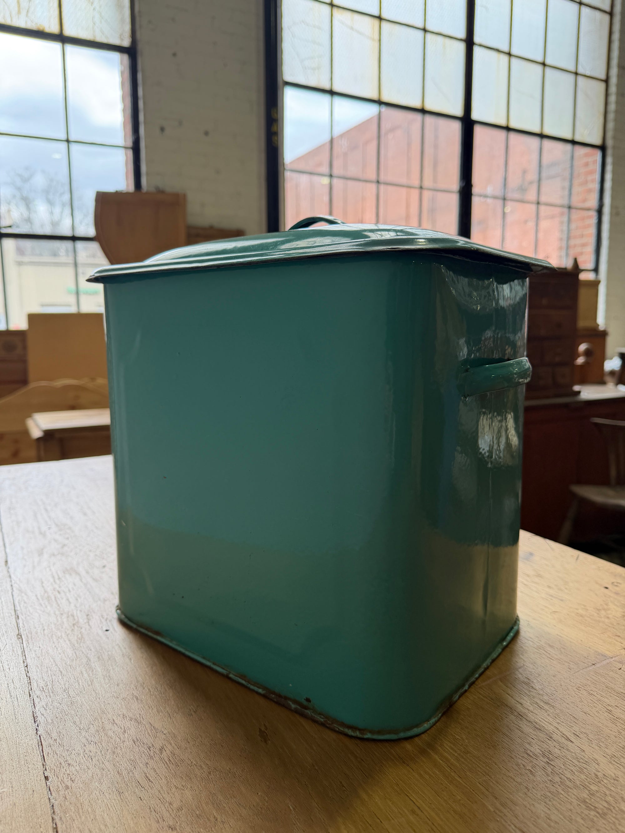 An English Antique Blue Bread Bin, c.1920