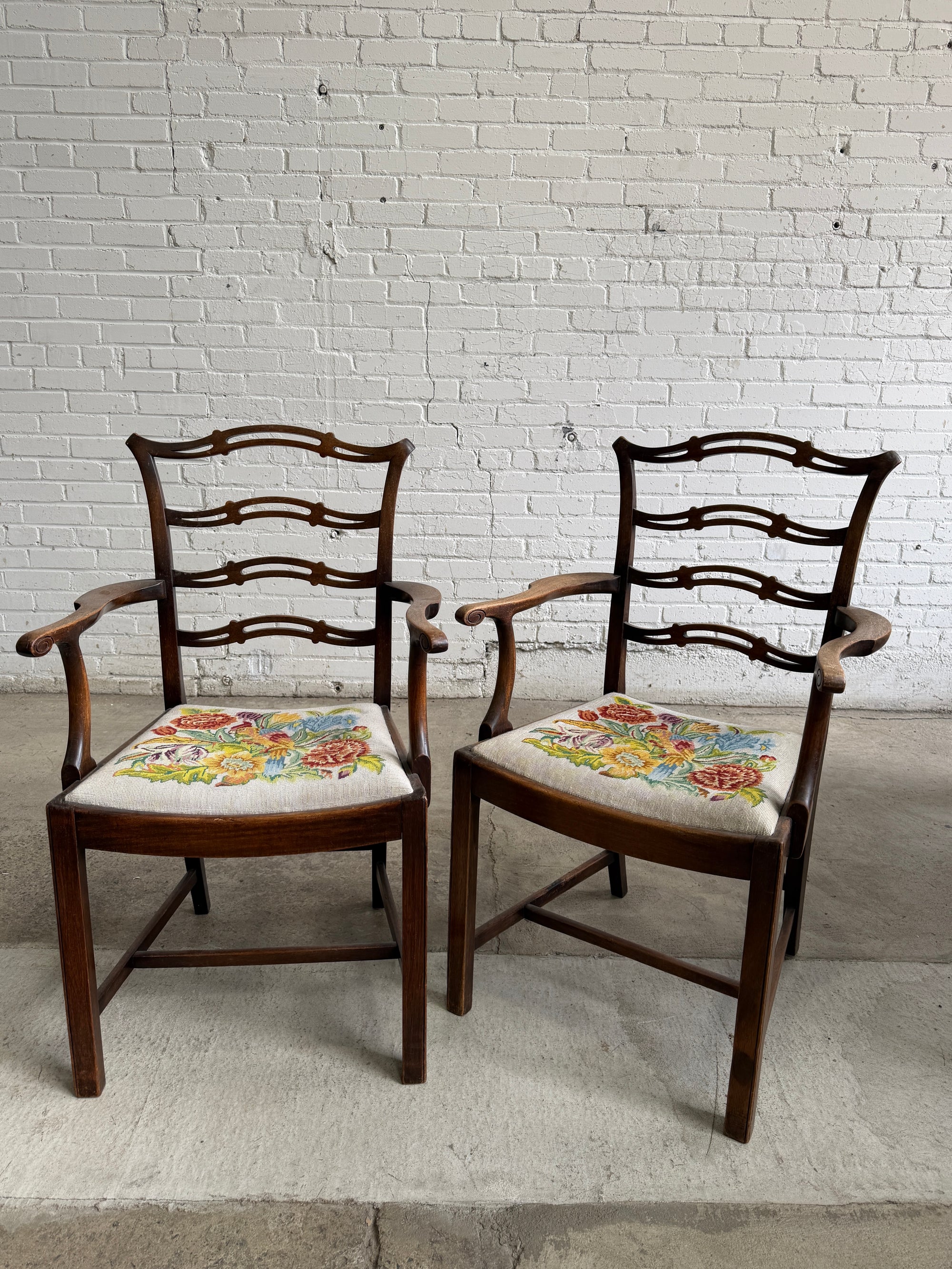 A Set of Six English Country House Chairs with Needlepoint Seats, c. 1900