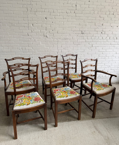 A Set of Six English Country House Chairs with Needlepoint Seats, c. 1900