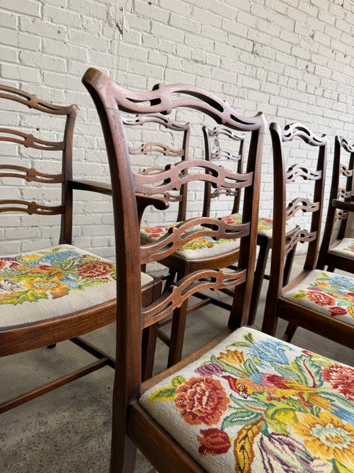 A Set of Six English Country House Chairs with Needlepoint Seats, c. 1900