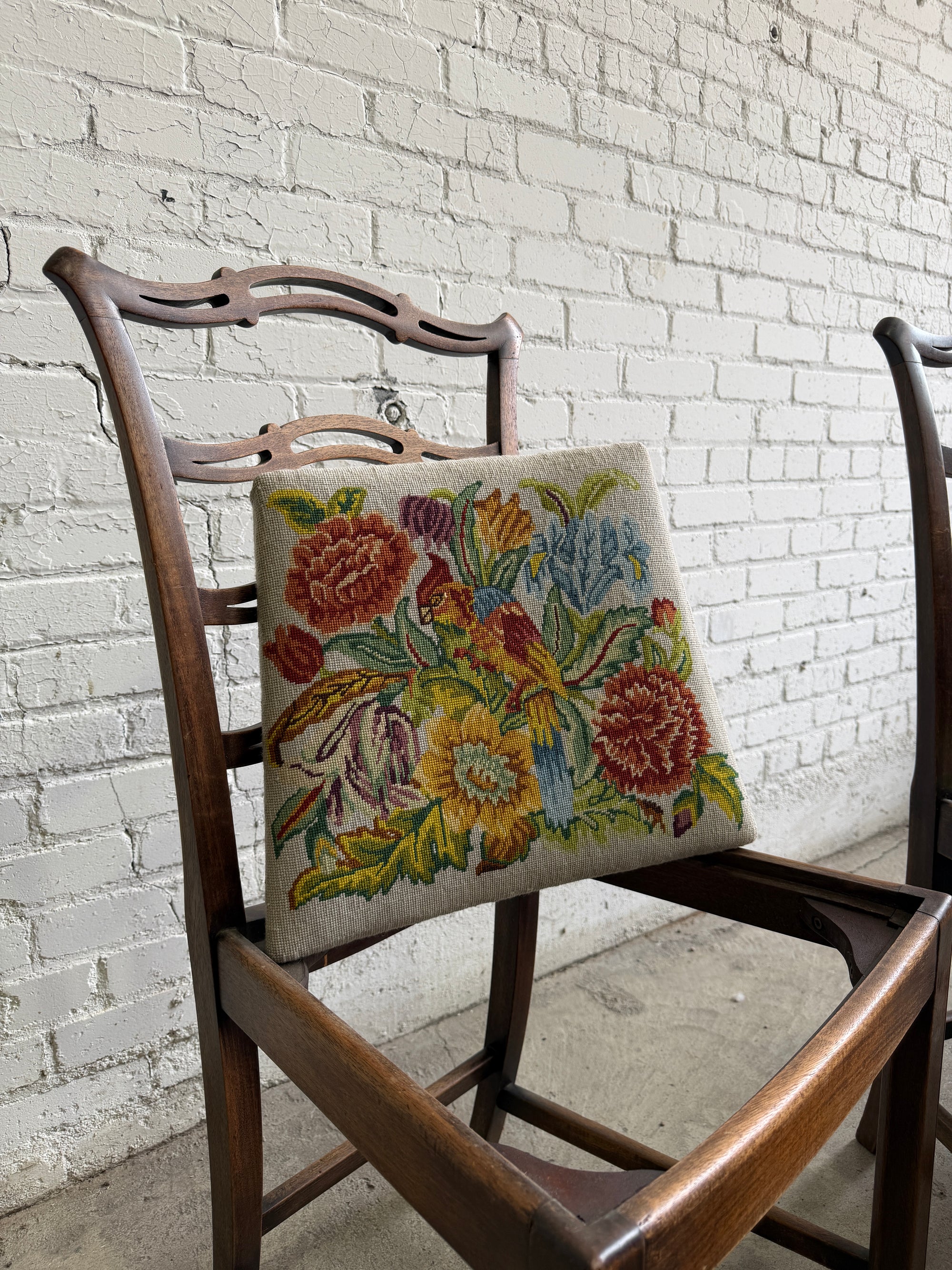 A Set of Six English Country House Chairs with Needlepoint Seats, c. 1900