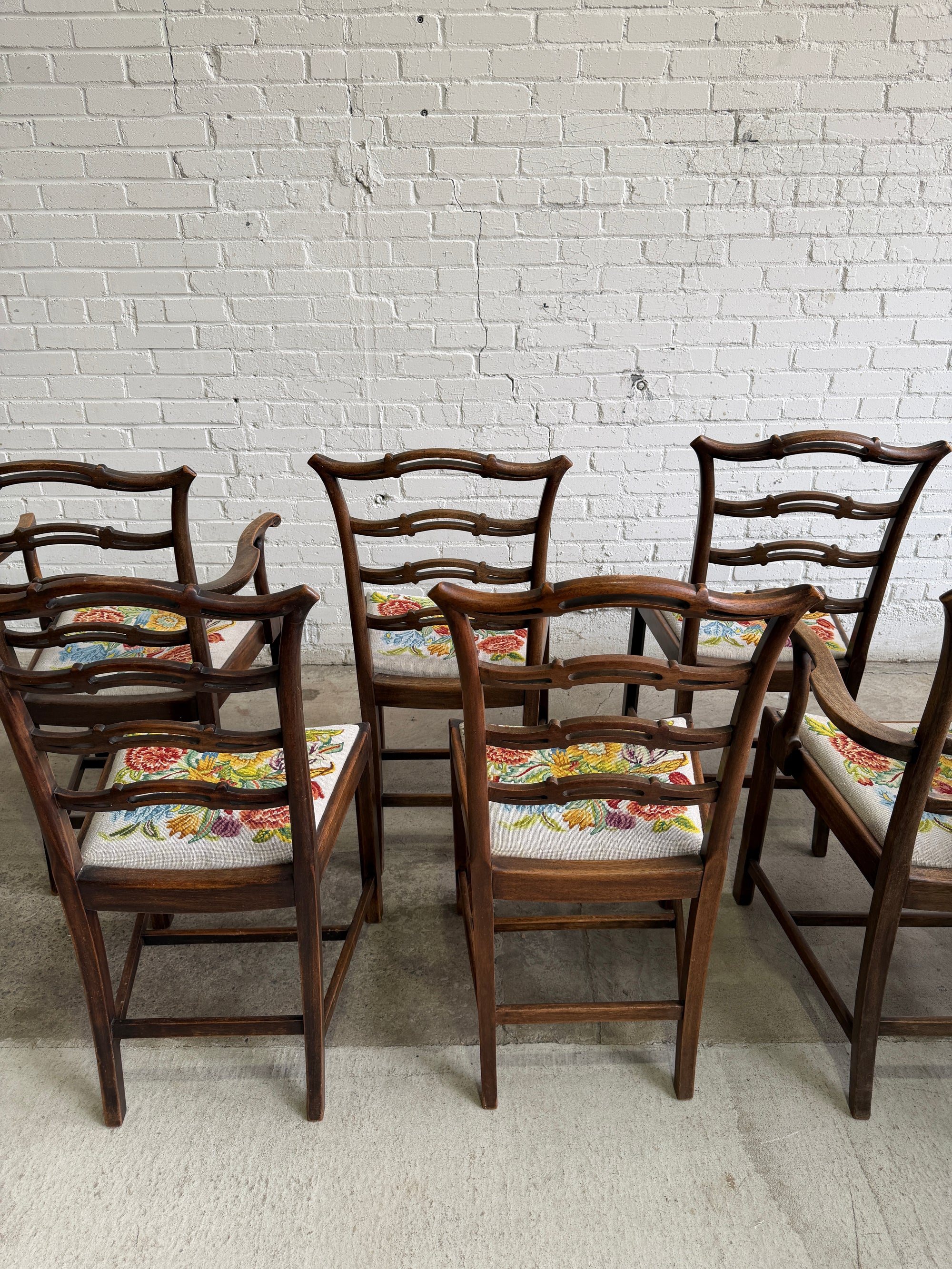 A Set of Six English Country House Chairs with Needlepoint Seats, c. 1900