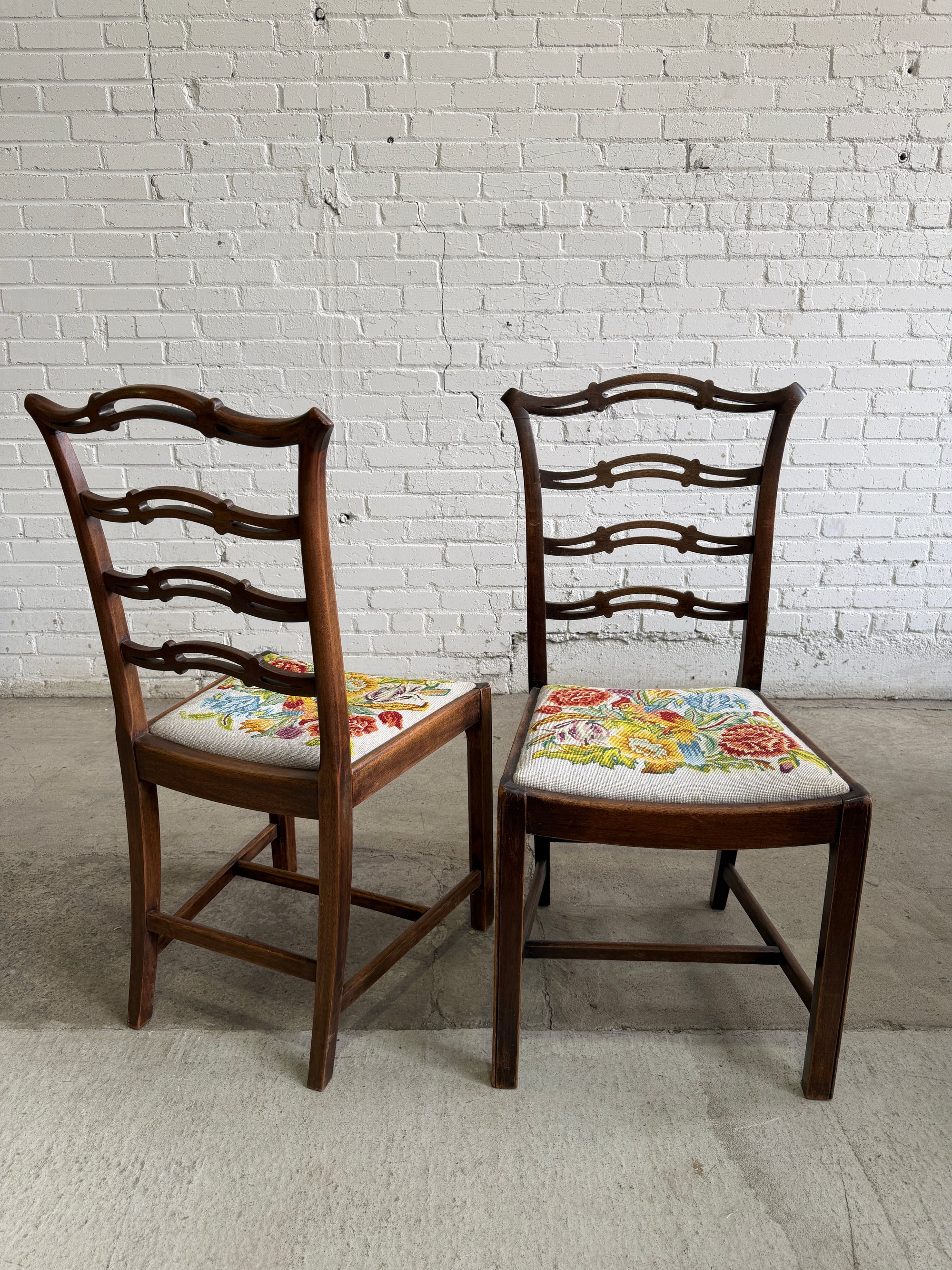 A Set of Six English Country House Chairs with Needlepoint Seats, c. 1900