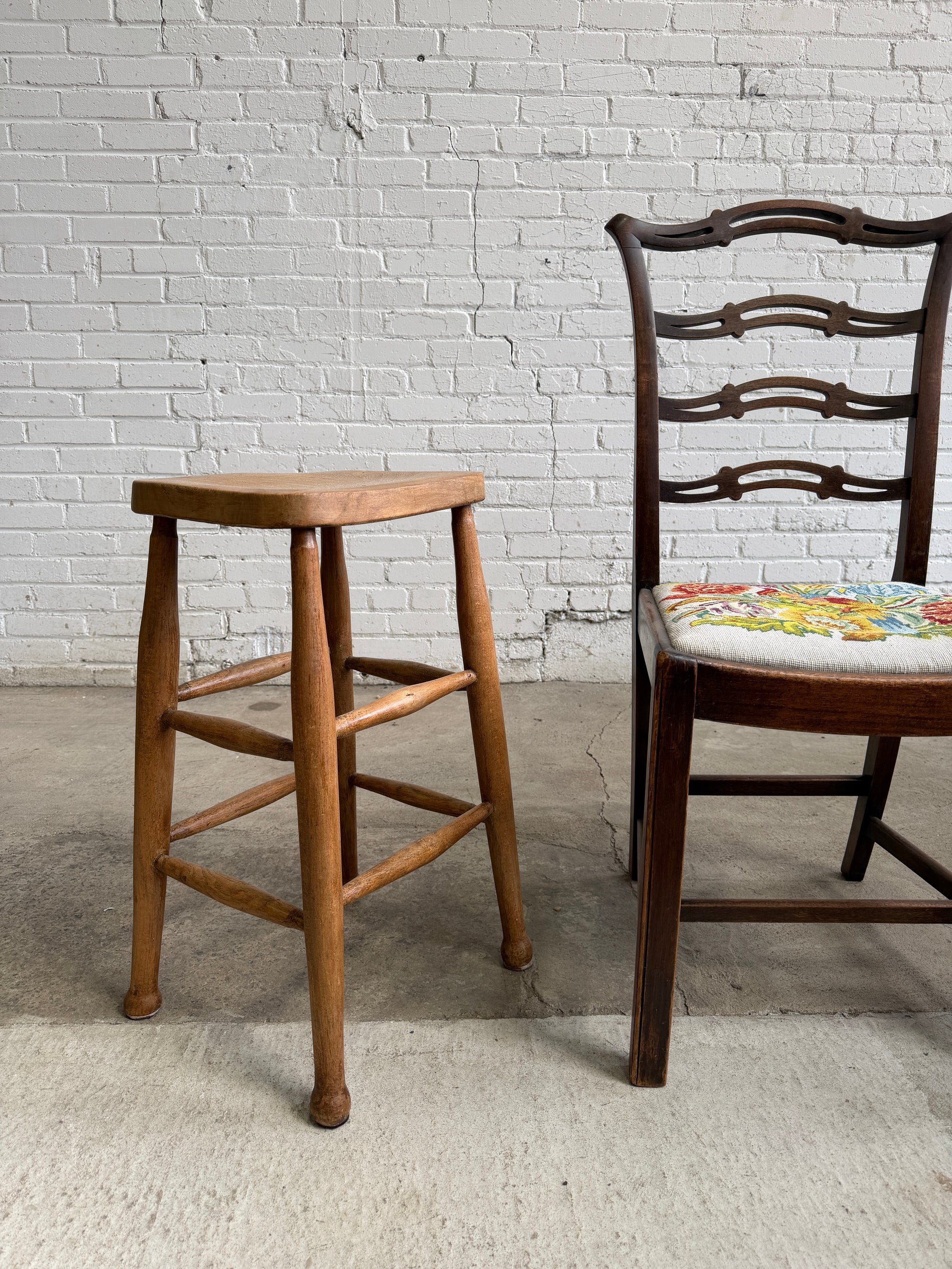 A Set of Six English Country House Chairs with Needlepoint Seats, c. 1900