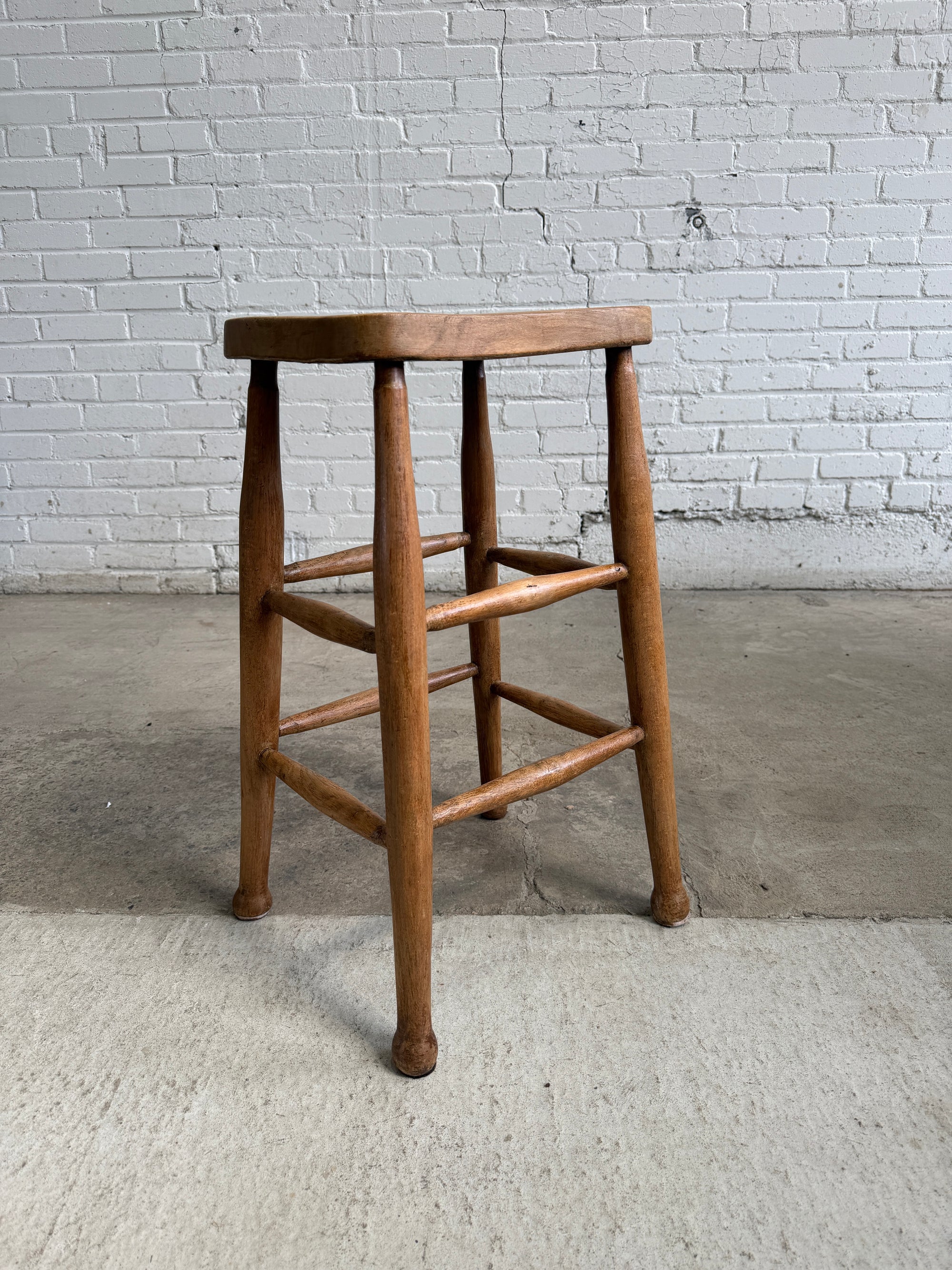 Tall Antique Pine English Stool, c. 1900