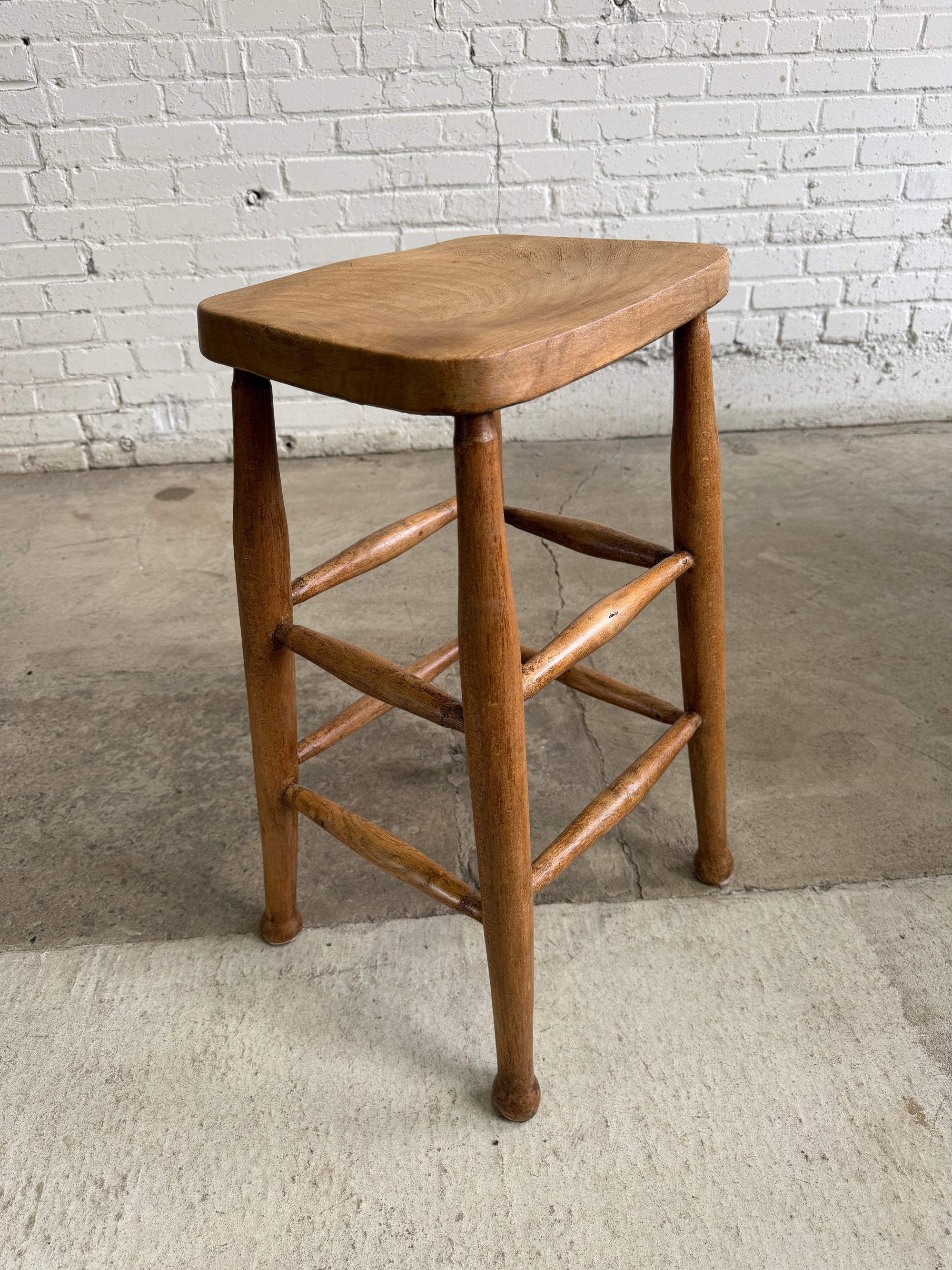 Tall Antique Pine English Stool, c. 1900