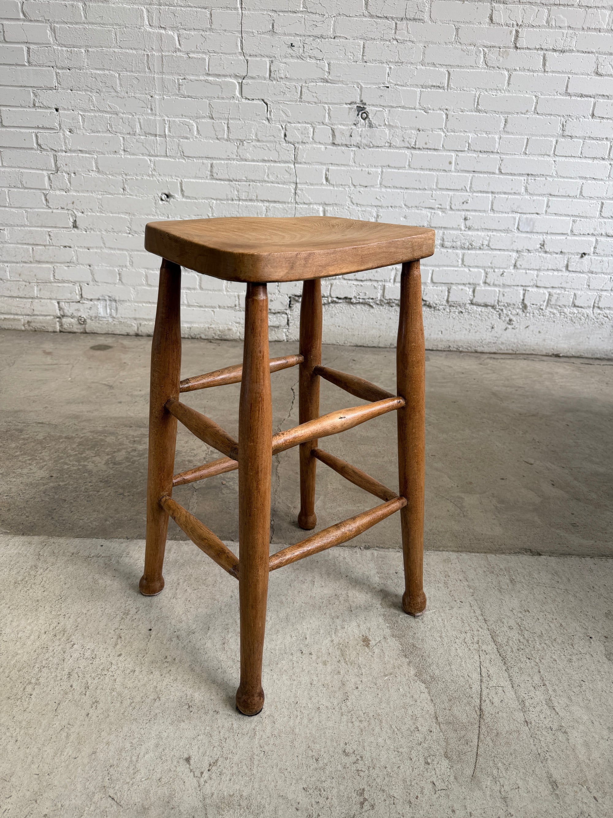Tall Antique Pine English Stool, c. 1900