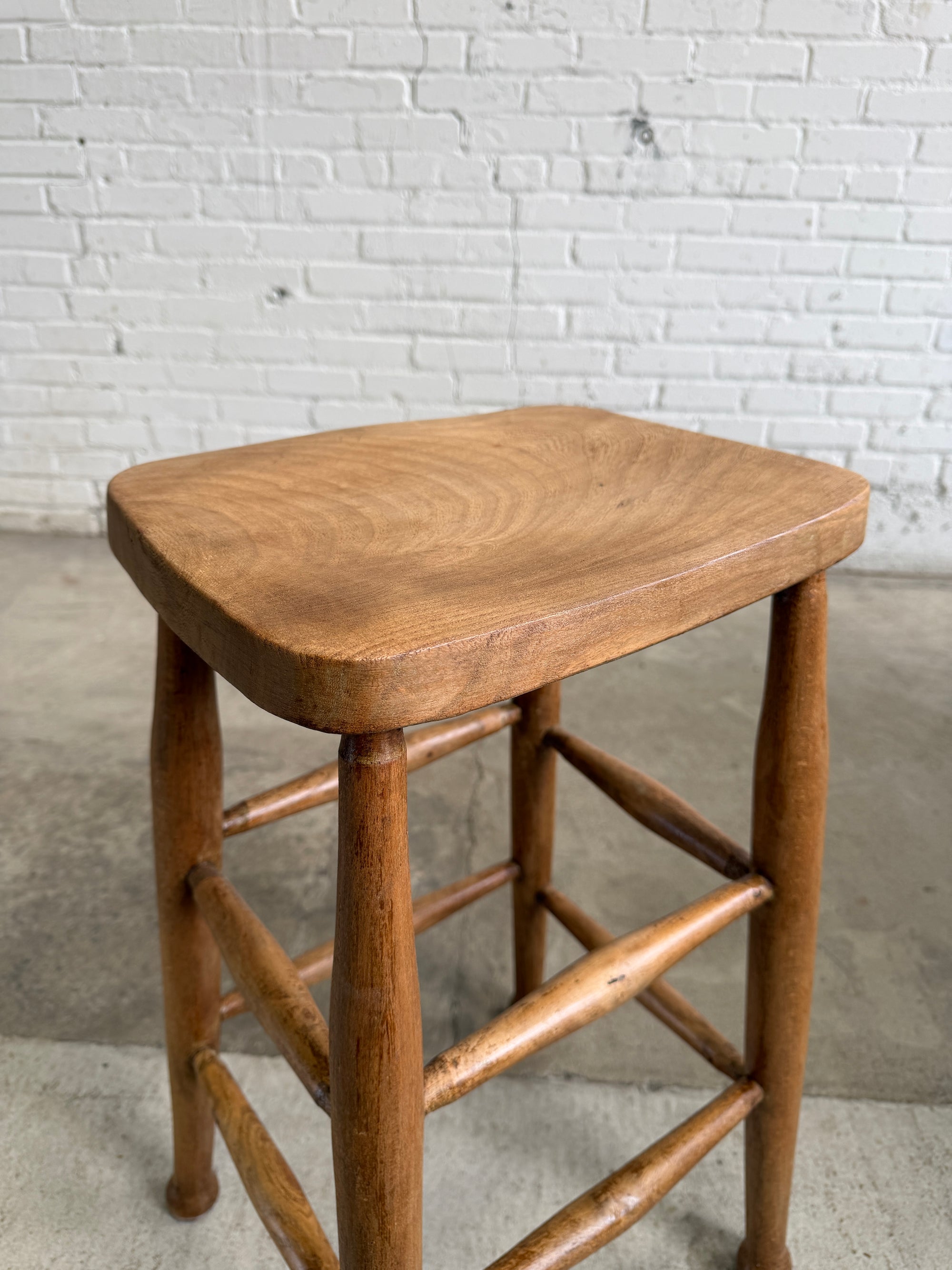 Tall Antique Pine English Stool, c. 1900