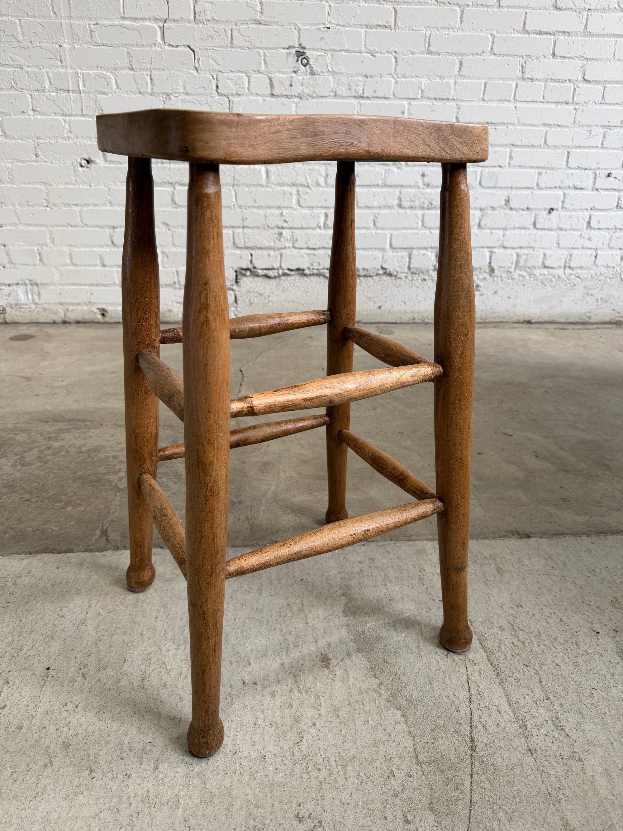 Tall Antique Pine English Stool, c. 1900