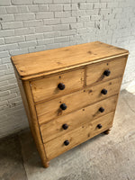 Antique Pine English Chest of Drawers with Mahogany Knobs c. 1870