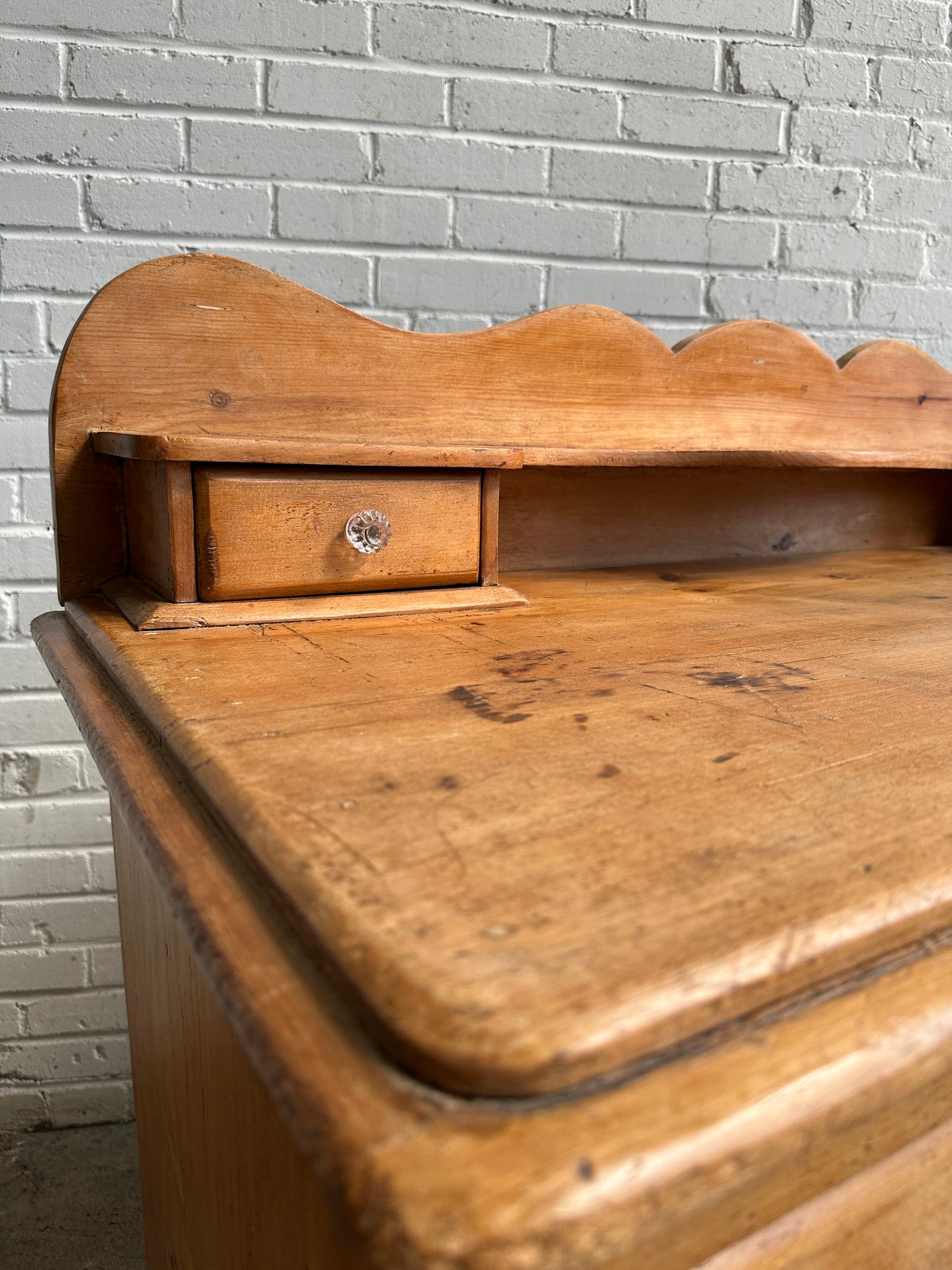 Antique Pine Three Drawer Cupboard with Glass Knobs, c. 1875