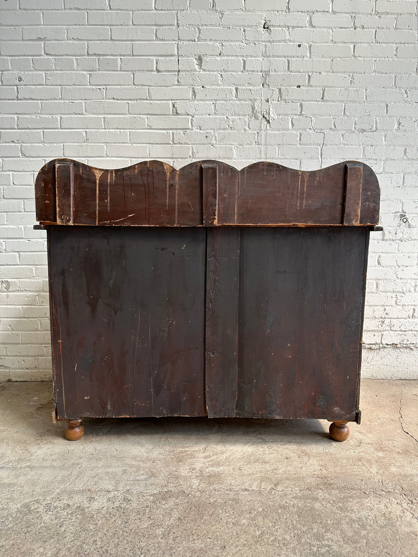 Antique Pine Three Drawer Cupboard with Glass Knobs, c. 1875